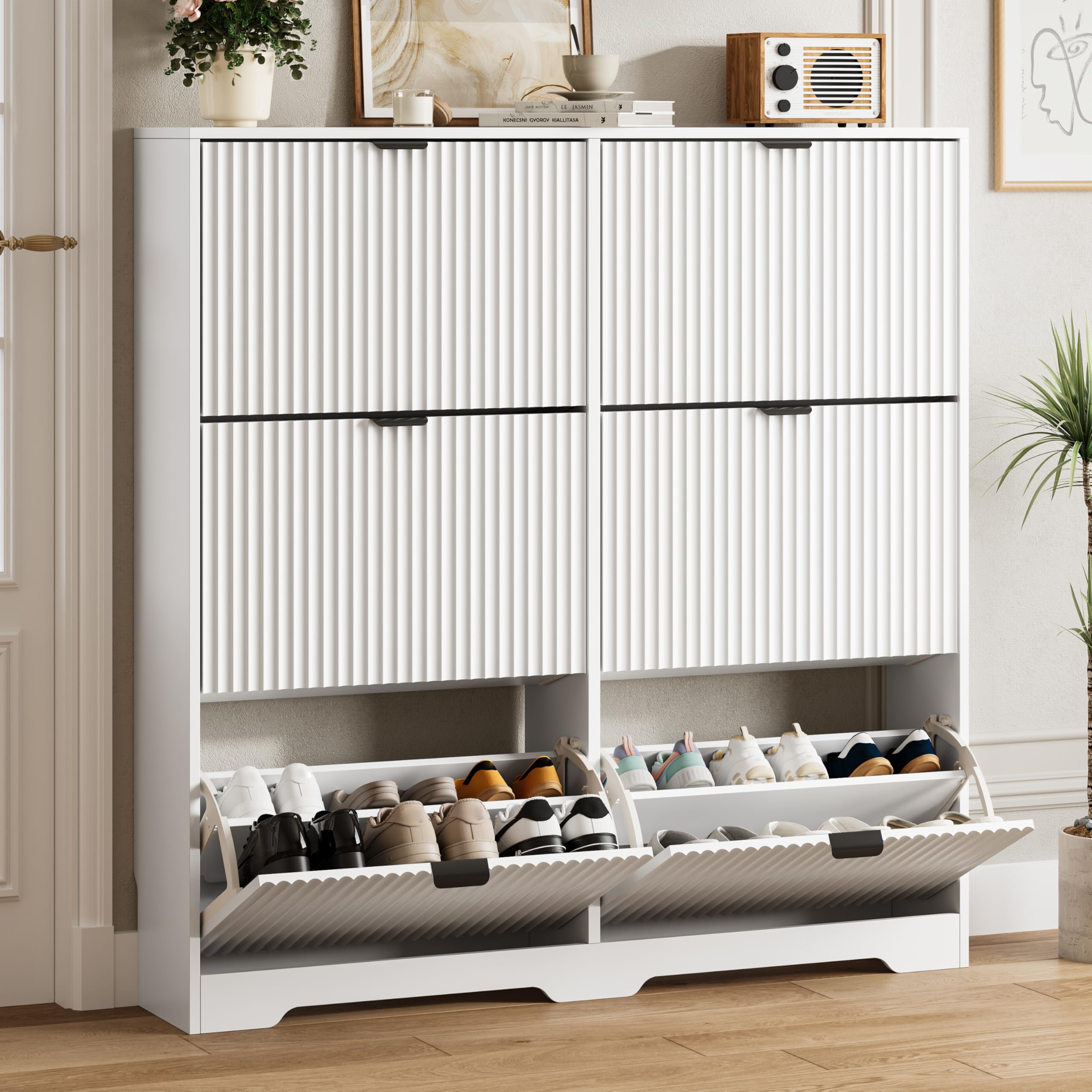 HUANLEGO Shoe Cabinet Storage for Entryway with 6 Flip Drawers, White