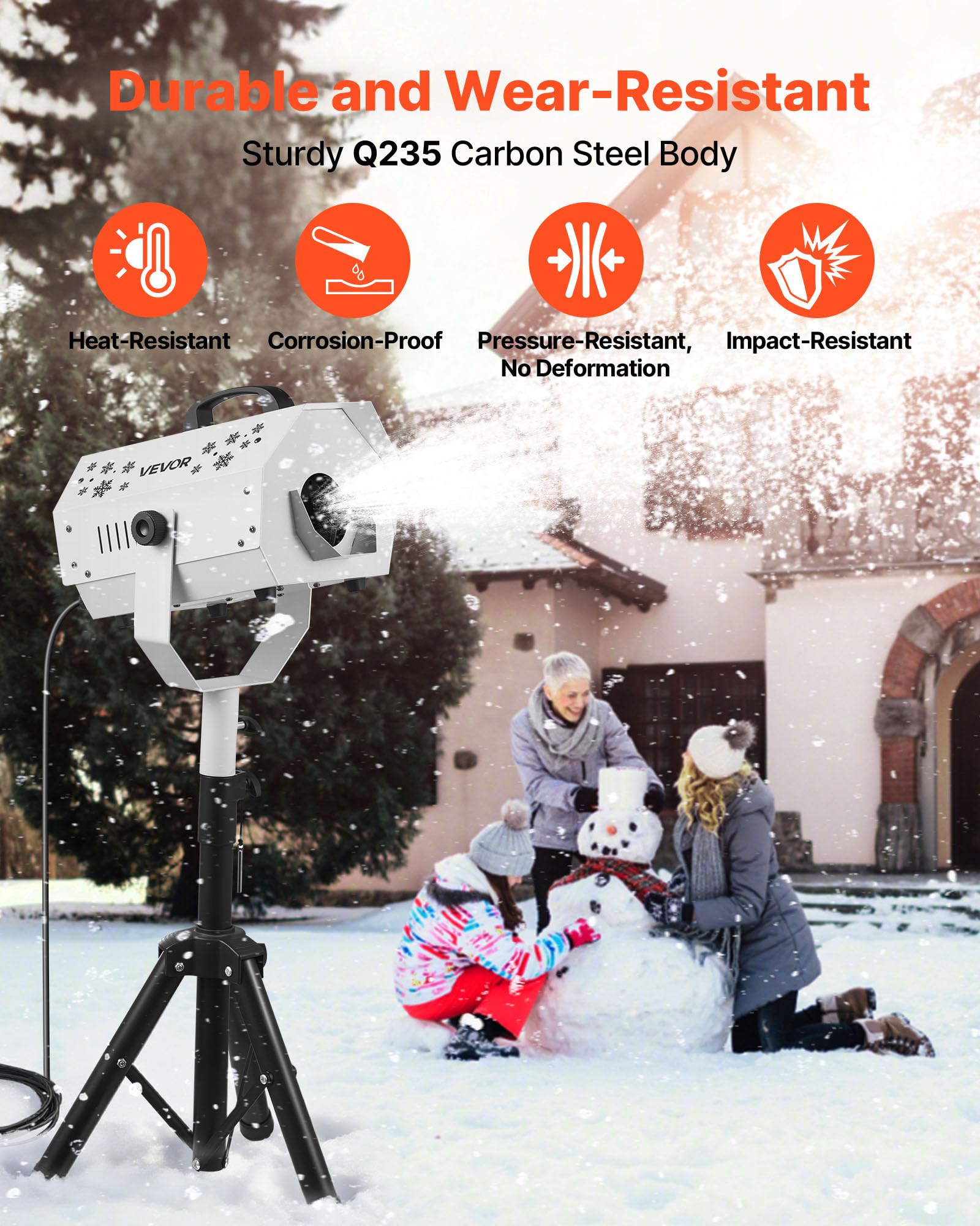3000W sneeuwmachine, podiumsneeuwvlokmaker met afstandsbediening, grote sneeuwmachine, 120° zwaai 10~15m spuitafstand, nep vallende sneeuwvlokken Effect perfect