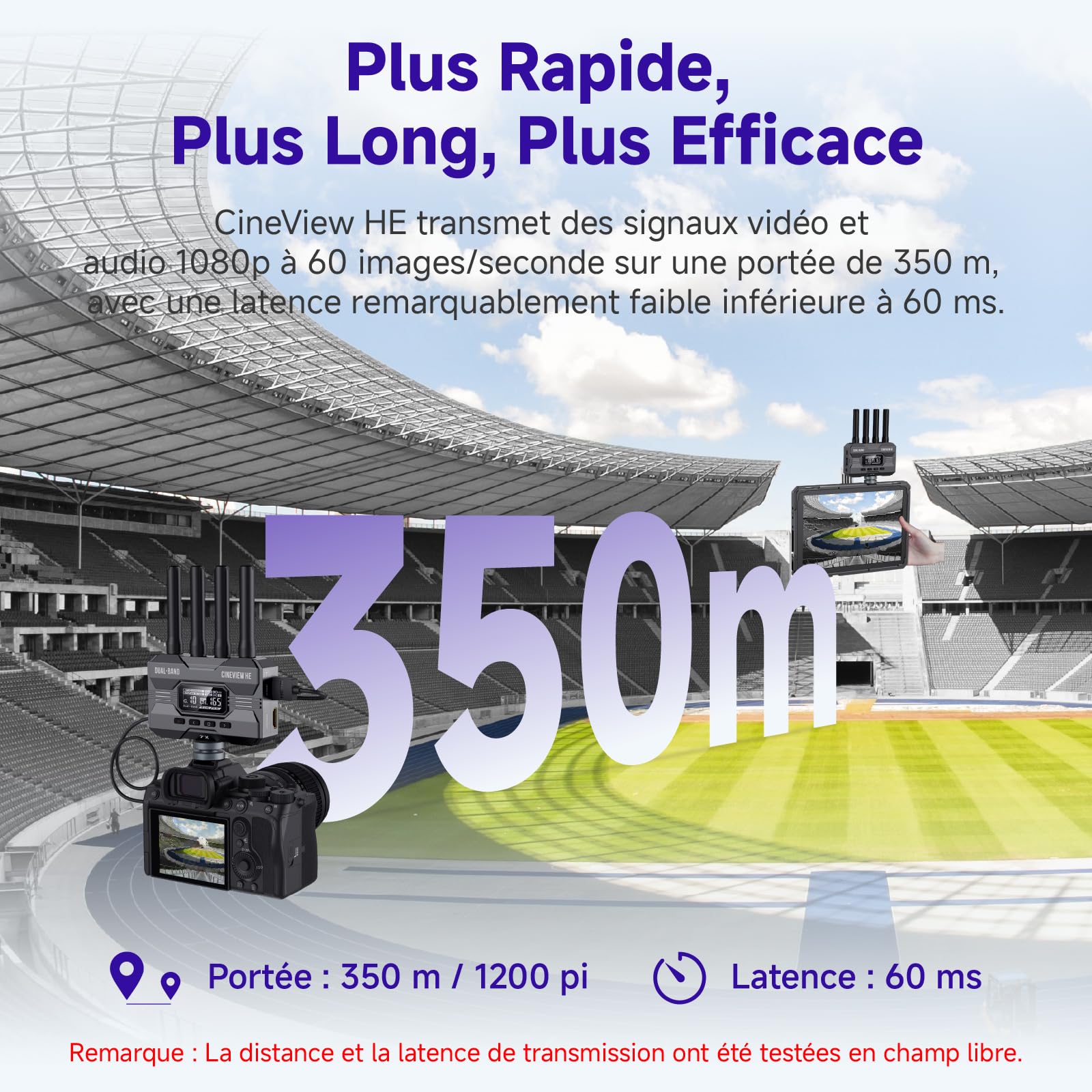Accsoon CineView HE Système de Transmission Vidéo sans Fil, émetteur et récepteur sans Fil 2.4G/5GHz, 1 Émetteur 4 Récepteurs, HDMI, Latence <0.06s, 350m, Écran OLED, pour Caméra, Live Streaming UVC