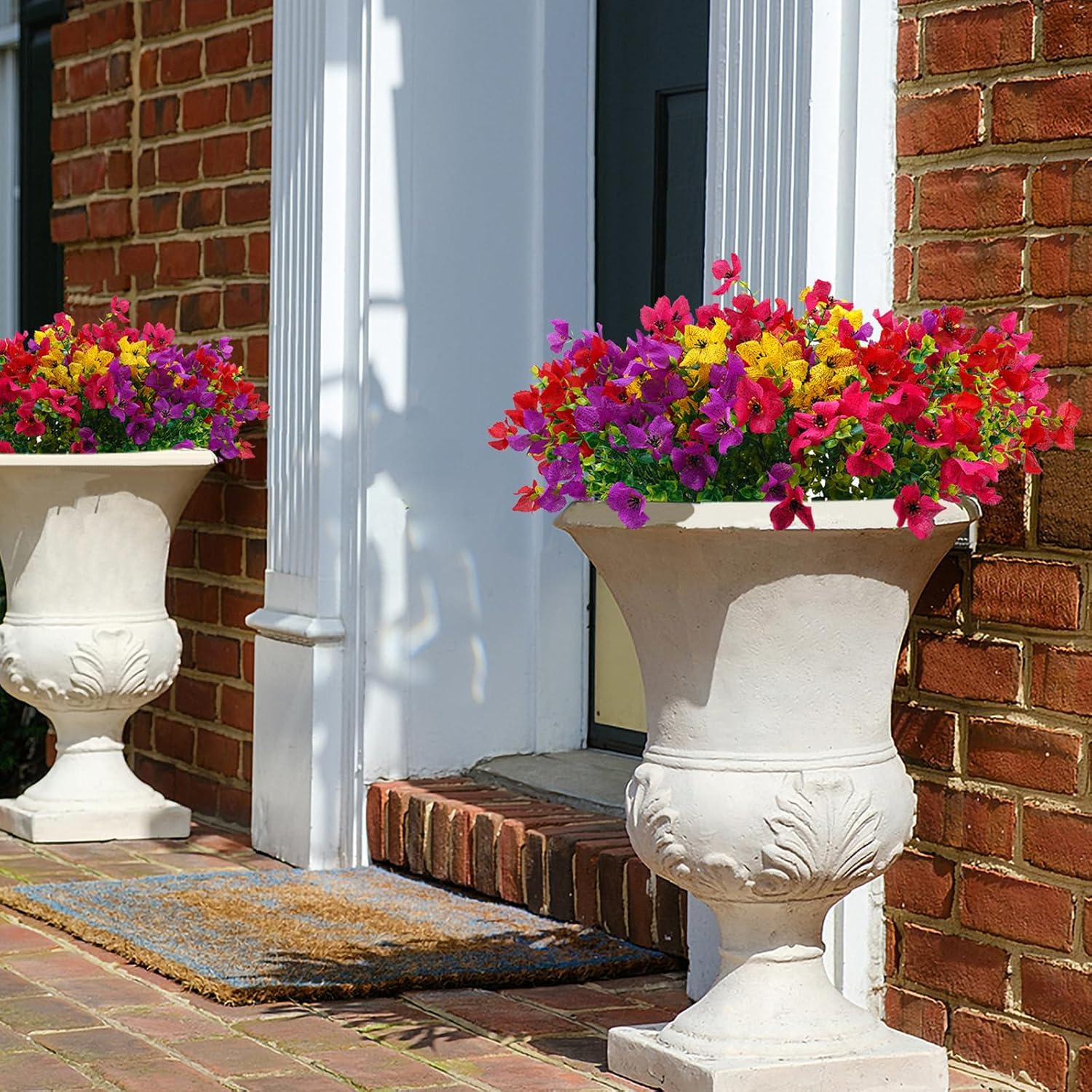 Artificial Faux Plants Flowers Outdoor Spring Summer Decoration, 12 Bundles Fake Silk Colorful Daisy Eucalyptus Realistic UV Resistant for Outside Home Planter Porch Yard Decor (Mix) - Image 2