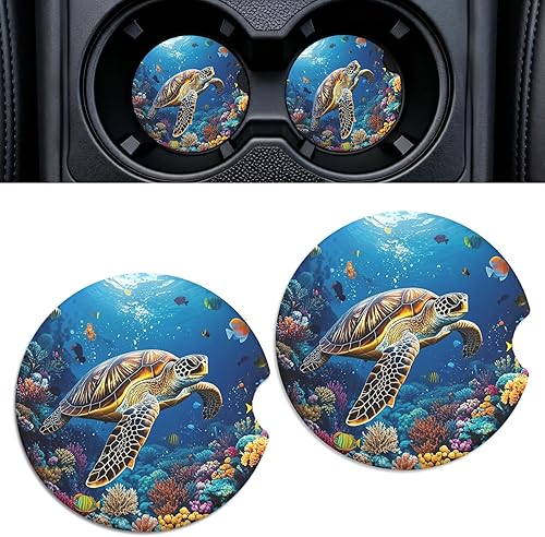 Miniatura 21 de Portavasos de cerámica para automóvil, paquete de 2 unidades, posavasos absorbentes antideslizantes de 2.56 pulgadas con base de corcho y muesca sea