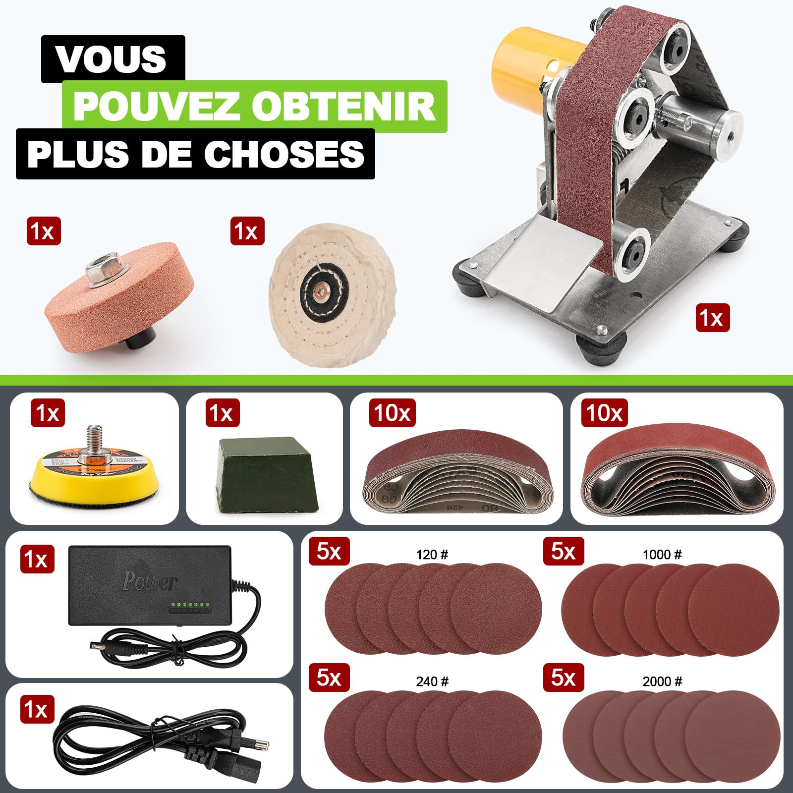 SI FANG Mini Ponceuse à Bande électrique Kit d'affûtage de Couteau, Petite Meuleuse d'établi, 7 Vitesses réglables, Pour le Travail du bois et du métal, la Bijouterie l'artisanat Polissage Meulage