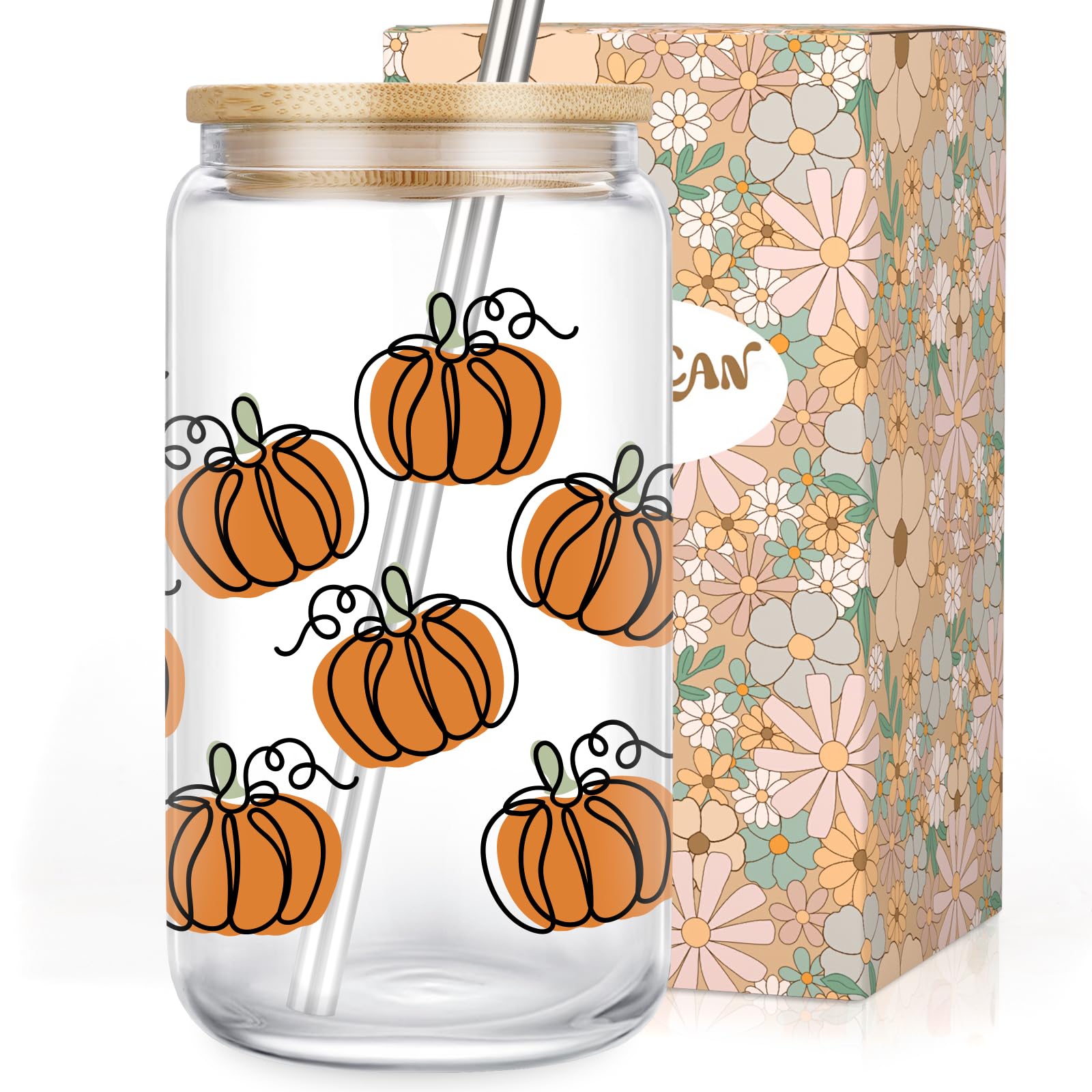 Pumpkin-Print Glass Cup
