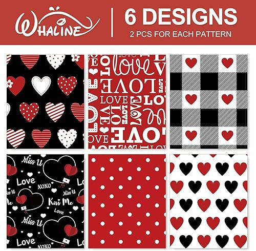 Miniatura 3 de Whaline 12 hojas de papel de regalo para el día de San Valentín, papel de regalo a cuadros de amor a granel, papel de manualidades plano negro y