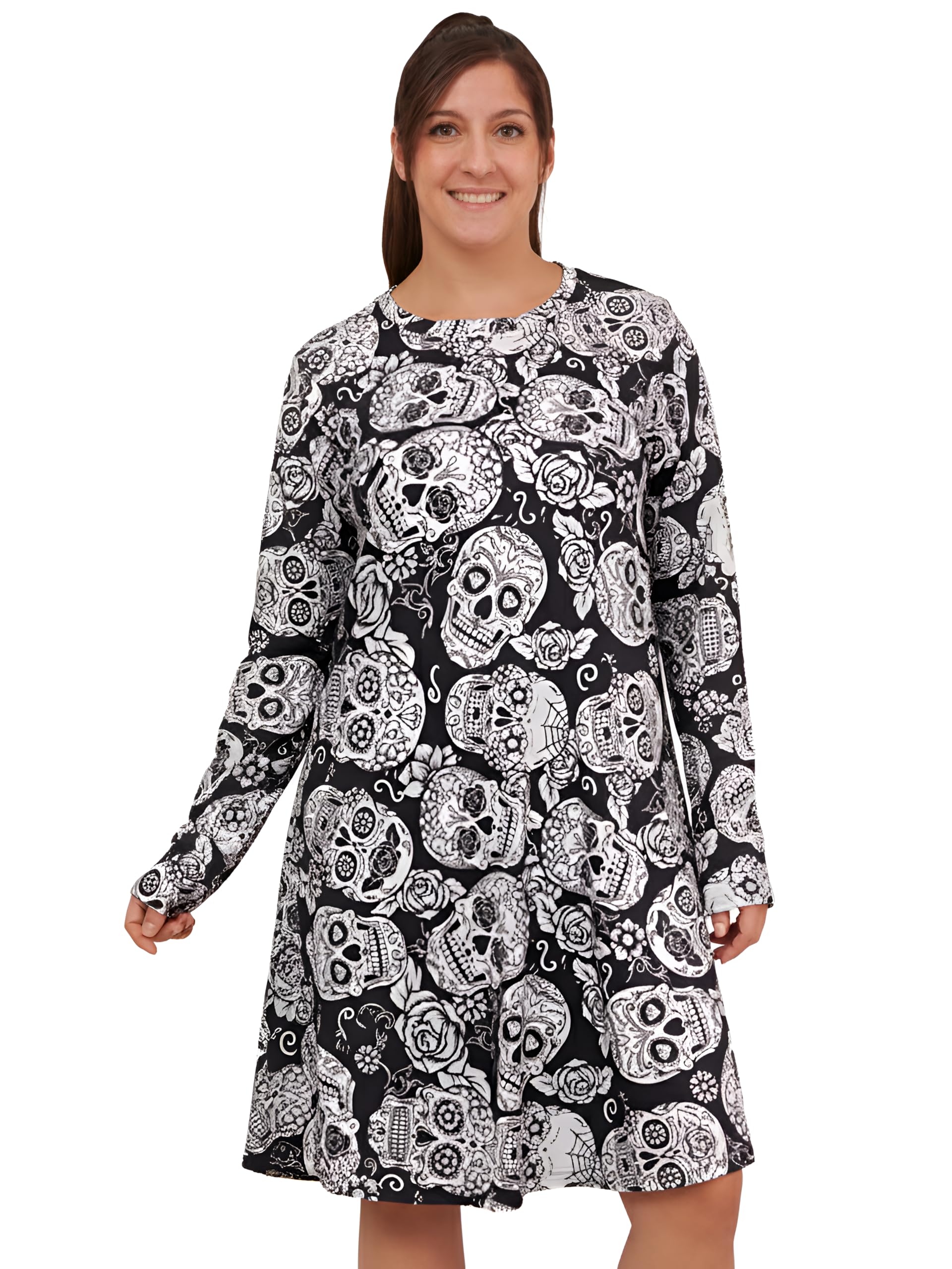 Love My Fashions Women's Skull Mono Love My Fashions® Halloween Dress Scary Costume Adults Ghost Skull With Scary Bats Pumpkin Party Wear Top