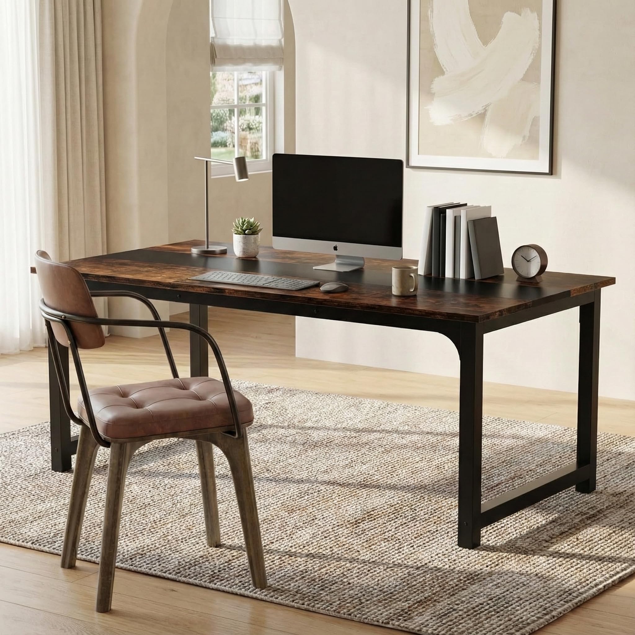 Lailang 160cm Escritorio, Mesa Escritorio Madera, Mesa Ordenador E Impresora, Bancada de Trabajo Oficina, Escritorio para Dos Personas, 160 x 80 x 74 cm, Rustic + Black