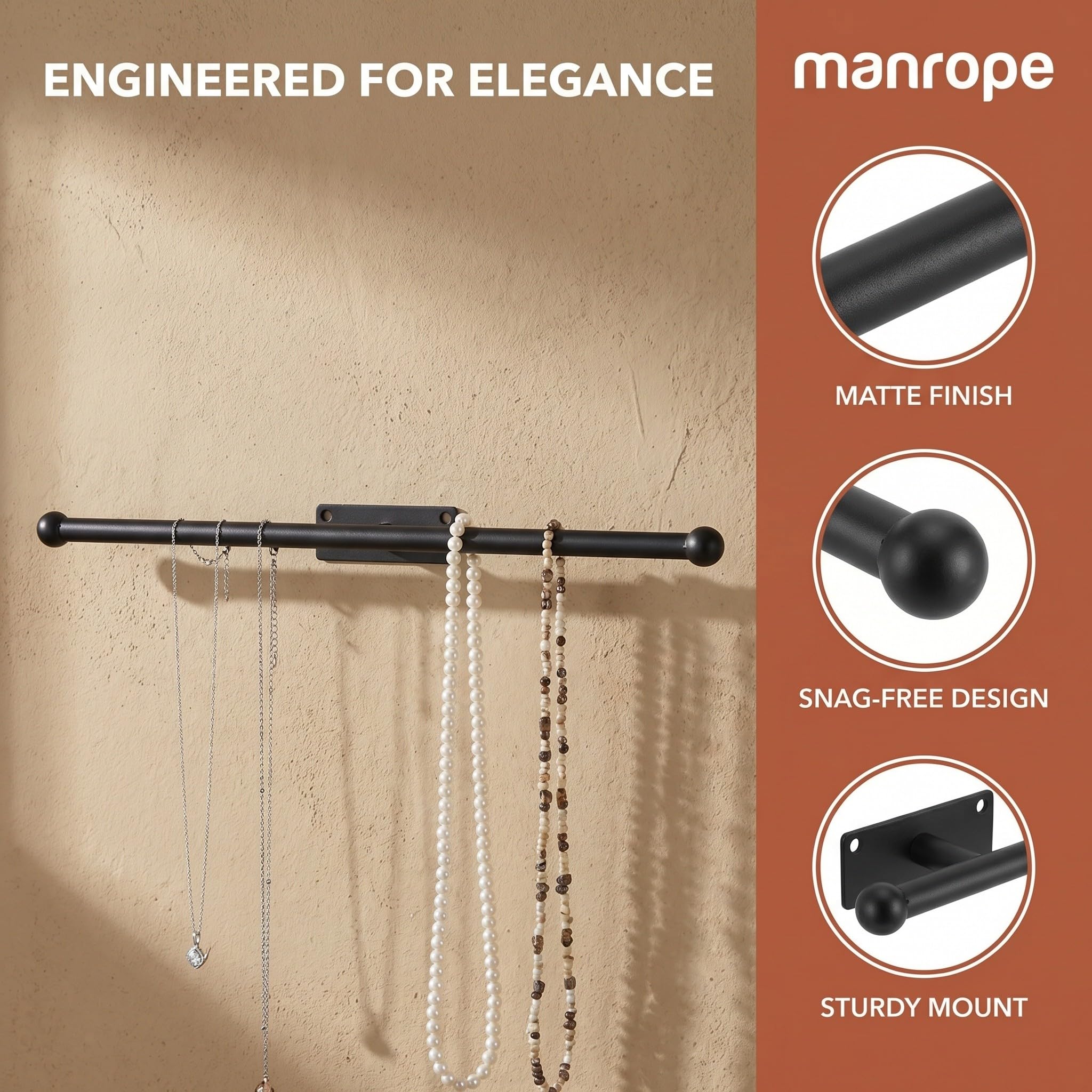 CALLARON 4 Stück Wandmontierter Schmuck Organizer aus Eisen in Schwarz mit Multifunktionaler Aufbewahrung und Einfacher Installation für Ringe und Ohrringe im Nordic Style für Badezimmer