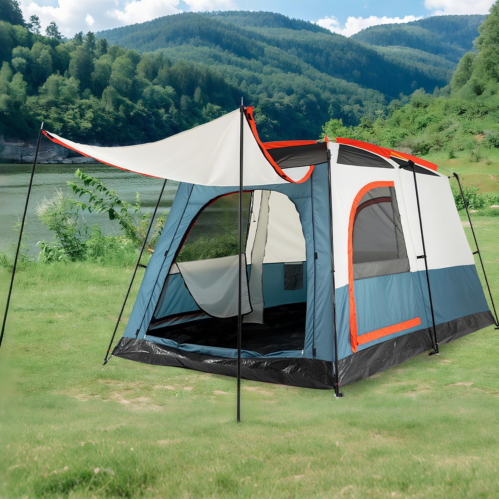 Tente Camping 4-6 Personnes GYMAX - Grand Pare-soleil, 2 Pièces Séparées, Double Toit Imperméable, Facile à Monter Et Robuste - 13