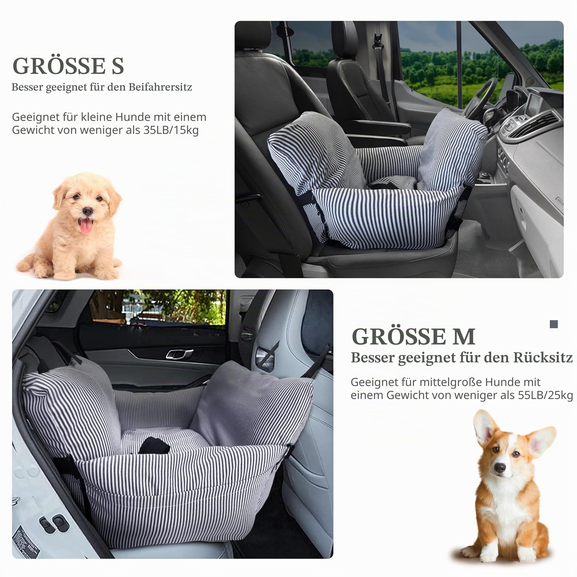 Johnear Autositz Sitzerhöhung für Mittlere Hunde 2 in 1 Hundebett Auto Reise mit 2 Taschen，geeignet bis zu 30kg Haustier，Hundebett Transporttasche Couch mit Sicherheitsleine