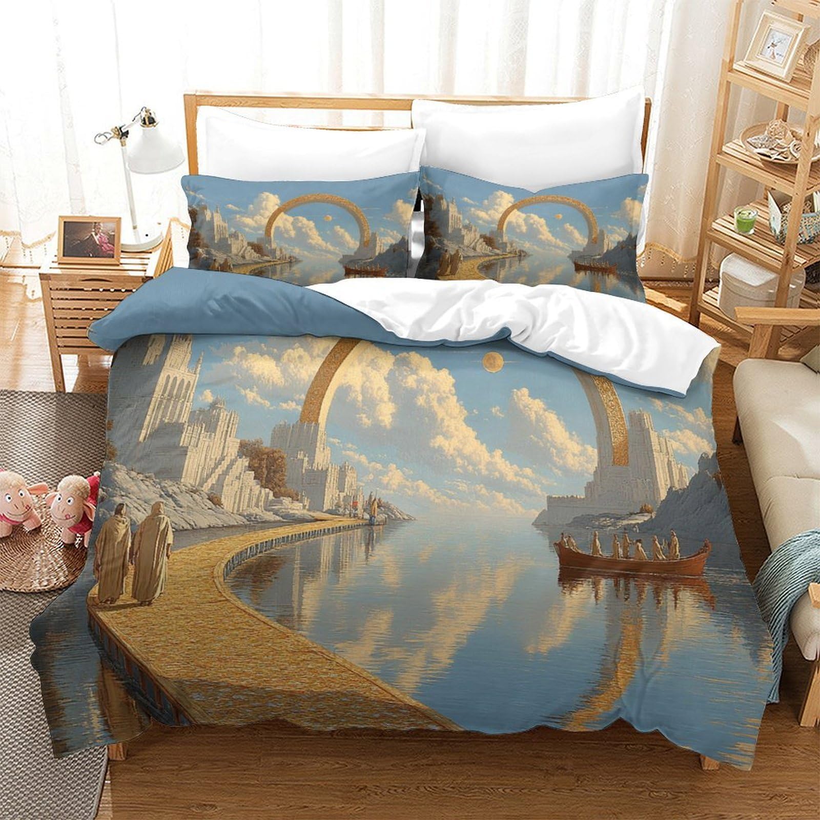 ponte di fantasia Impressione 3D 3 pz fodera per edredone stile fantasy architettonico coperteletto microfibra morbida ipoallergenica per bambini adolescenti donne King（220x240cm）
