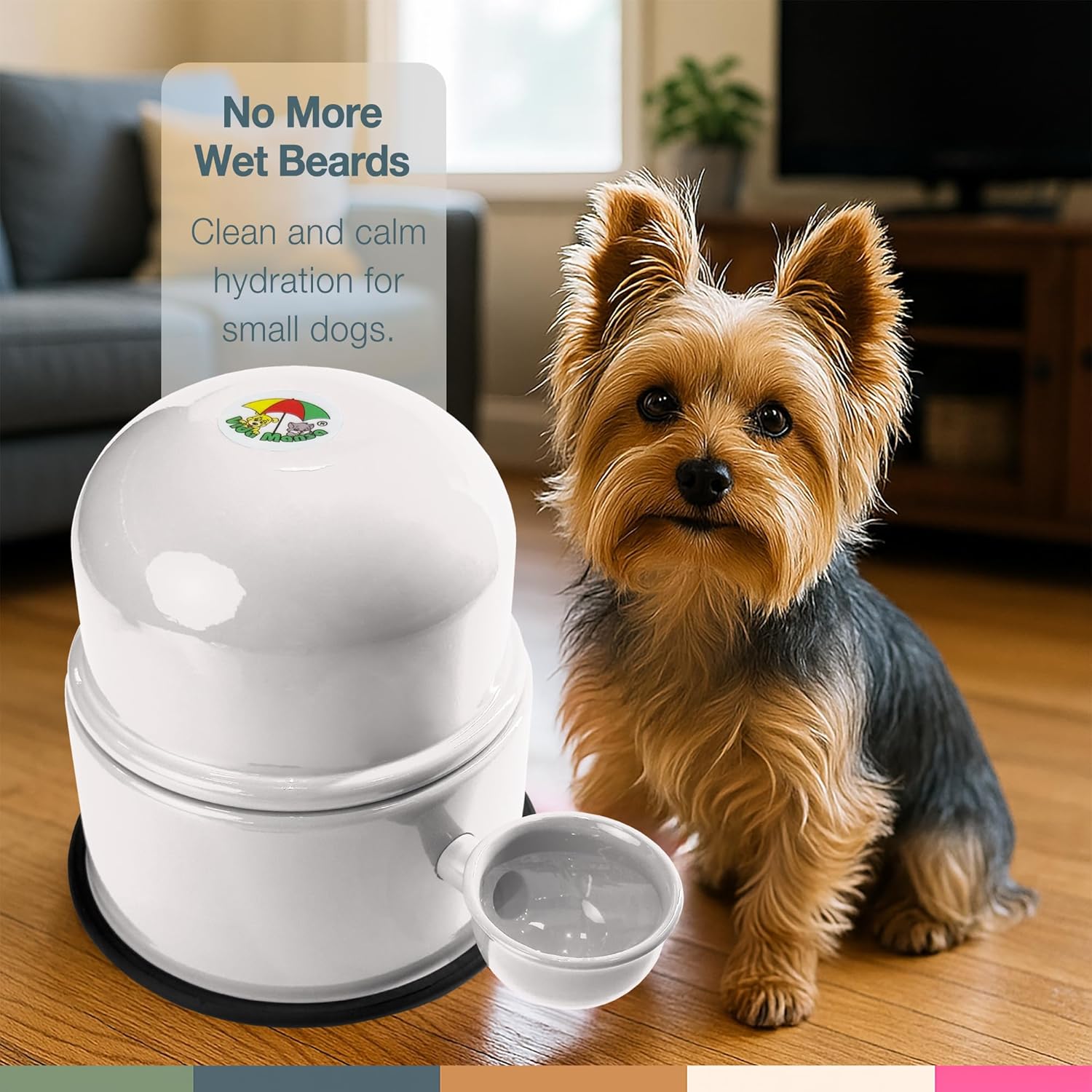 Pet Water Dispenser for Dogs and Cats, 23.7 oz – Gravity-Fed Aluminum Water Bowl, Prevents Wet Fur, Provides Continuous Fresh Water, Electrostatic Coated Finish, Vida Mansa (White)