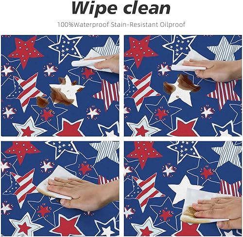 Miniatura 5 de Mantel redondo con estrellas patrióticas americanas, ajustable, elástico, impermeable, lavable, para decoración de mesa, para interiores y