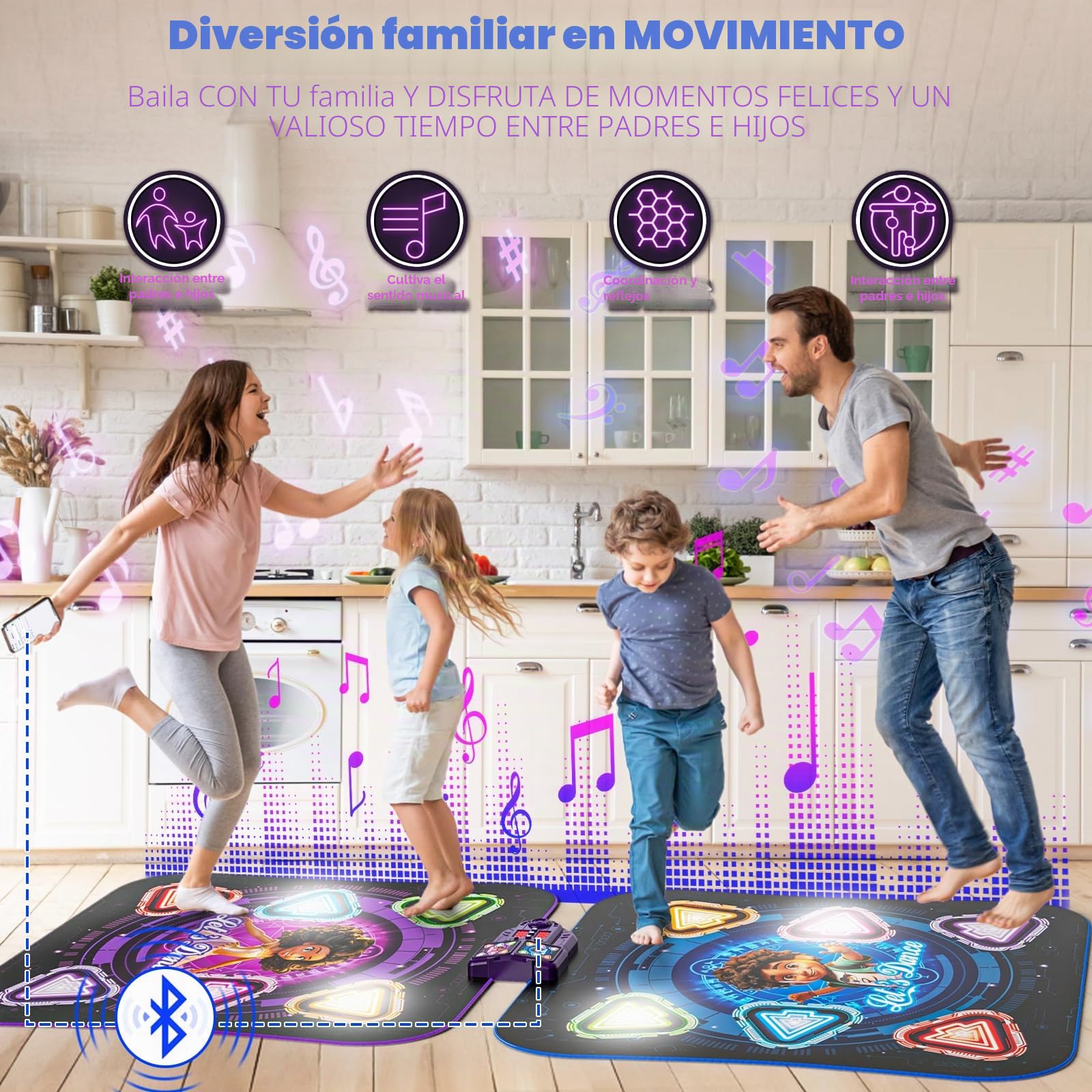 2-Jugadores Alfombra de Baile, 12 Botones Luminosos Alfombra de Baile con Bluetooth, Juguete Alfombra Música Niña 5 6 7 8 9 10 Años, Juegos Regalo Cumpleaños Navidad para Niñas Niños 6-7 9-10 Años