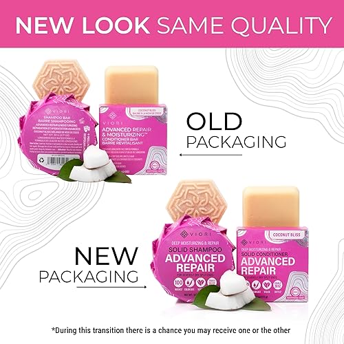 Miniatura 9 de Viori Coconut Advanced Repair Shampoo & Conditioner Bar Set  Longsheng Rice Water & Jojoba Esters  Libre de sulfato ecológico, barras de viaje para