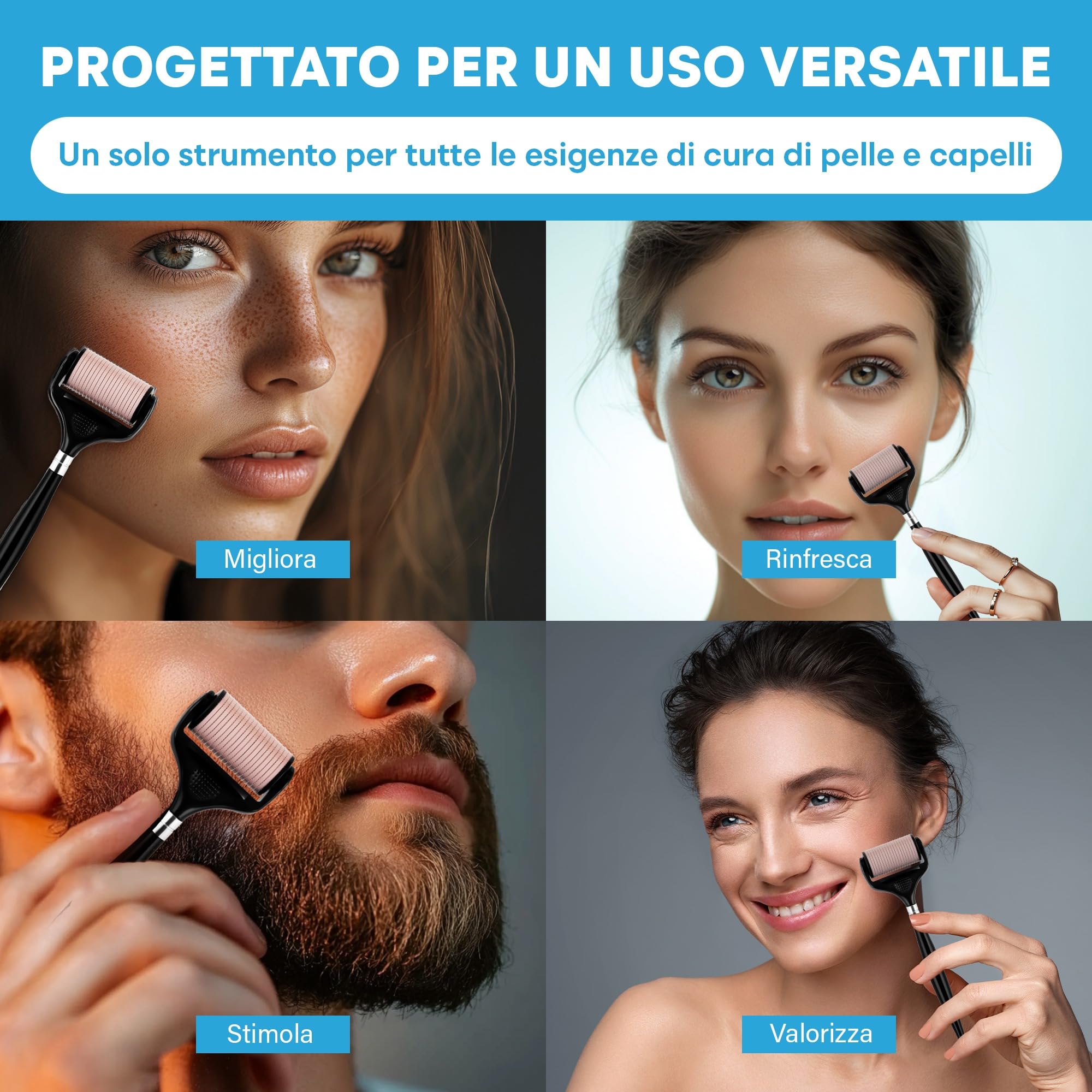 Dermaroller Ultra-Largo per il Viso – Kit di Microneedling per Uso Domestico, Rullo a Micro-Aghi da 0,25 mm per la Cura della Pelle, Superiore al Microneedling Pen/Derma Pen