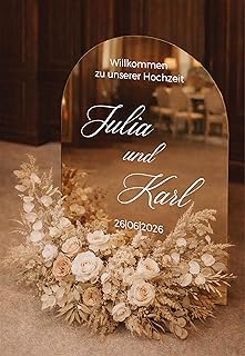 Personalisiertes Willkommensschild, Empfangsschild aus Spiegelndem Gold Acrylglas, 3mm Stärke, für Hochzeit, Geburtstag, Jubiläum, Firmenfeier und alle anderen Events, Made in Germany