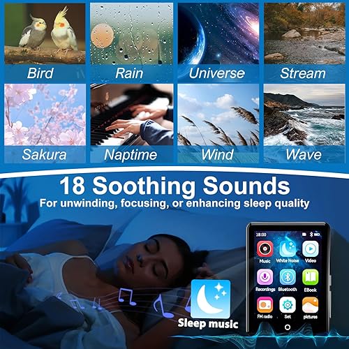 Miniatura 6 de Reproductor MP3 de 64 GB con Bluetooth 5.3, pantalla táctil de 2.8 pulgadas, 18 sonidos relajantes, altavoz integrado, repetición aleatoria,