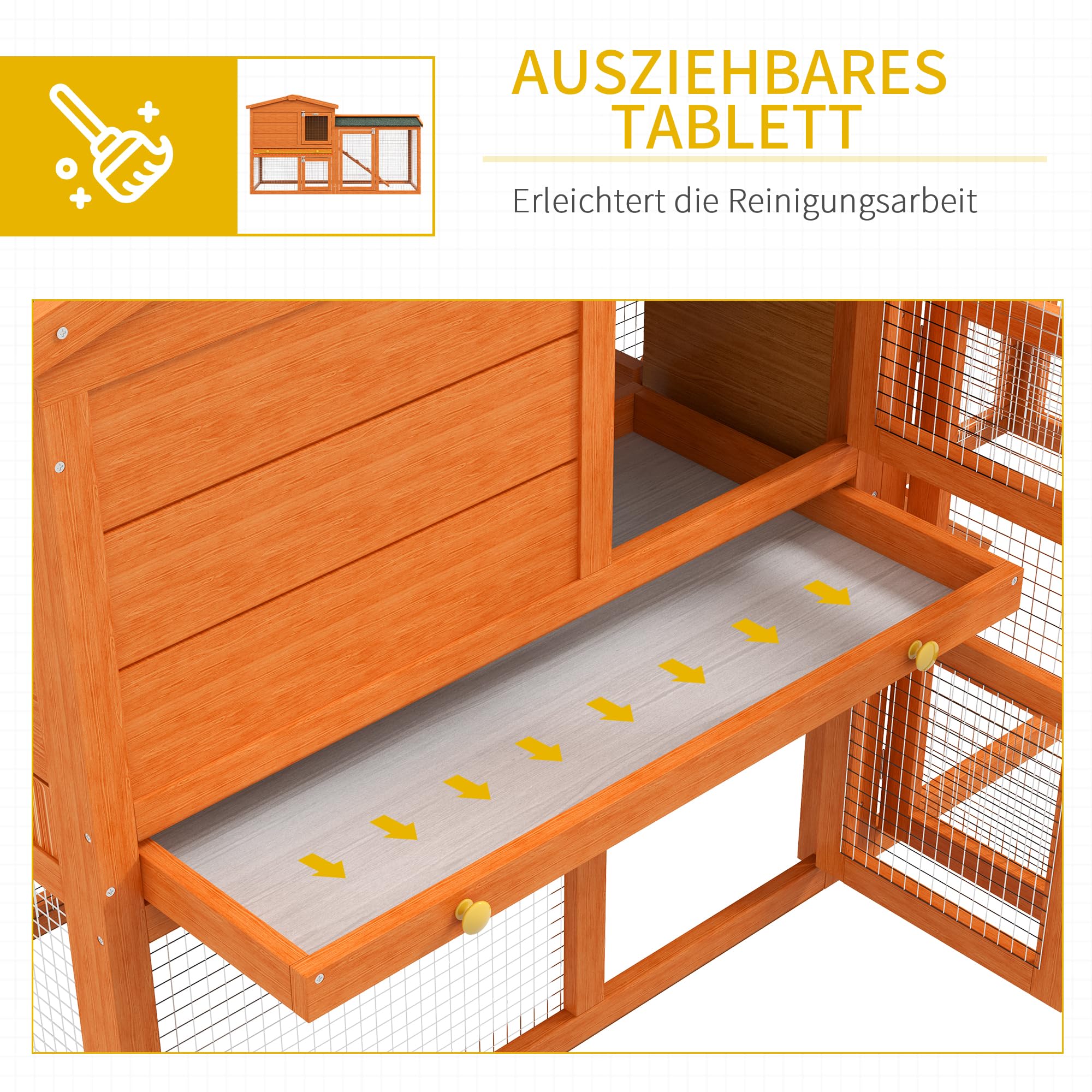 PawHut Kaninchenstall, auf Zwei Etagen, mit Rampe 150x45x85 cm Orange