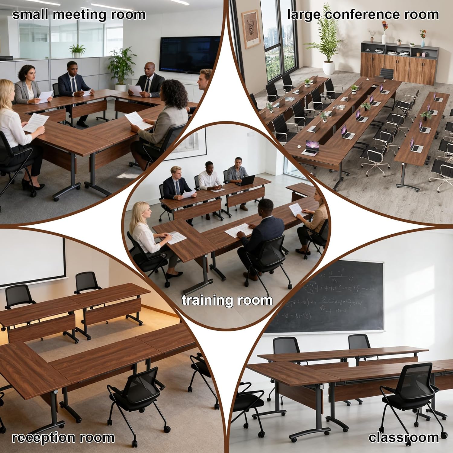 Office Folding Conference Room Table,6 Pack Portable Mobile Conference Table with Large Wheels Foldable Modular Training Tables for Classroom Meetings Boardroom Events