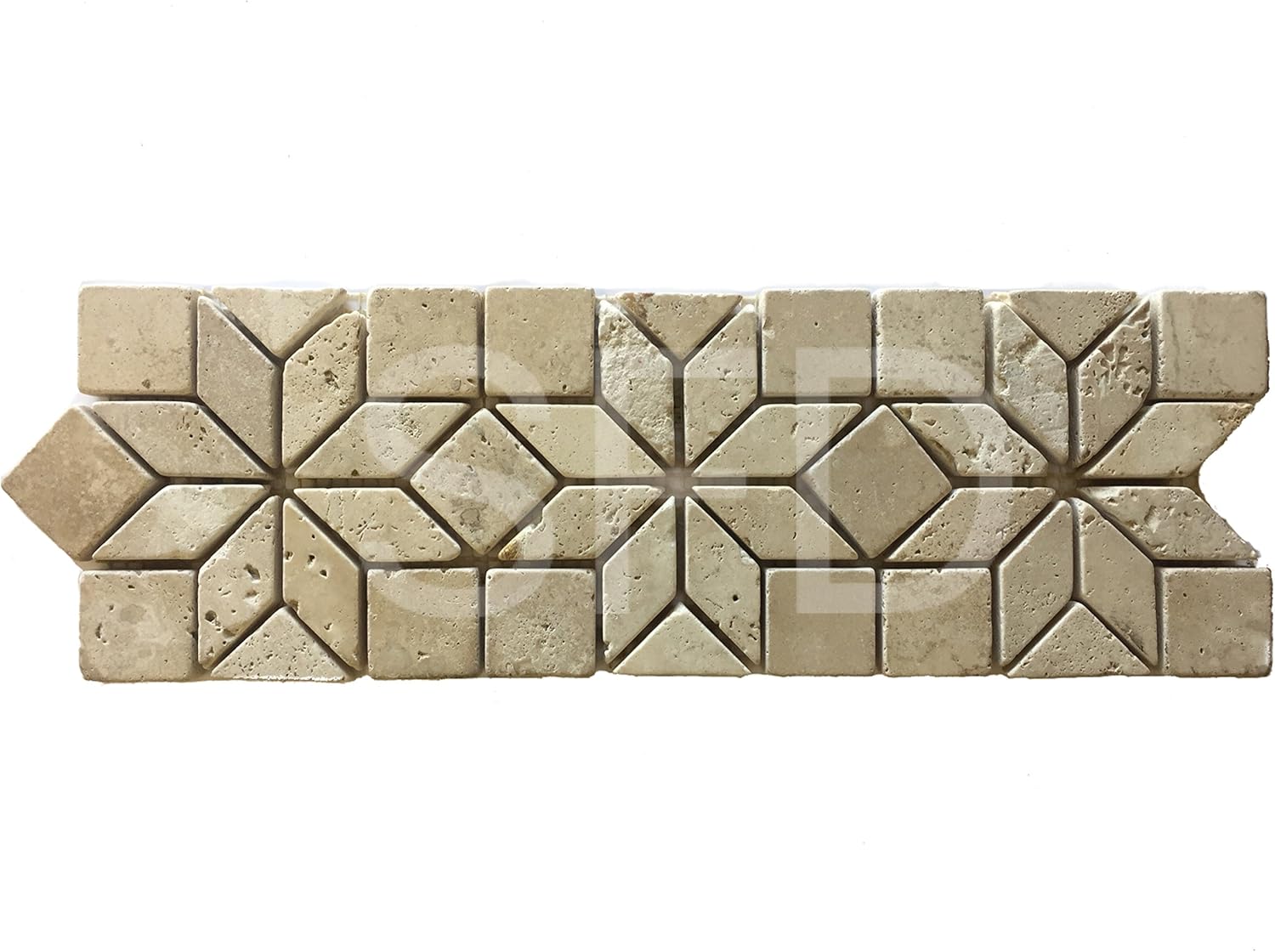 Ivory Travertine Tumbled Floral Border Listello-5 PCS