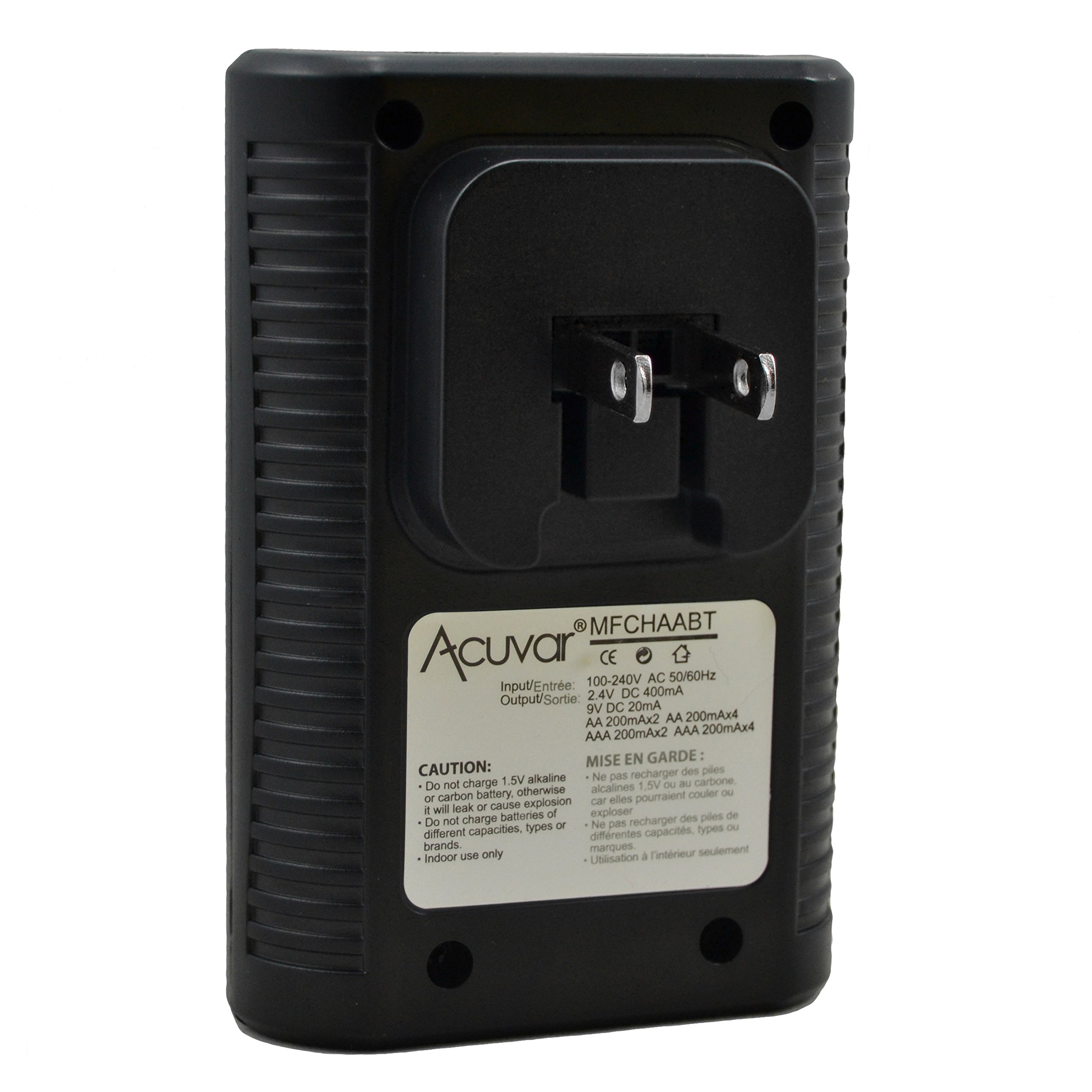 4 Acuvar AA Rechargeable Batteries + Acuvar 3 in 1 Battery Charger for Double AA, Triple AAA and 9V Batteries