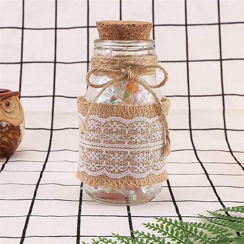 Miniatura 7 de CCINEE Rollo de cinta de arpillera de yute natural de 5.4 yardas con cinta de encaje blanco para manualidades, decoración de boda