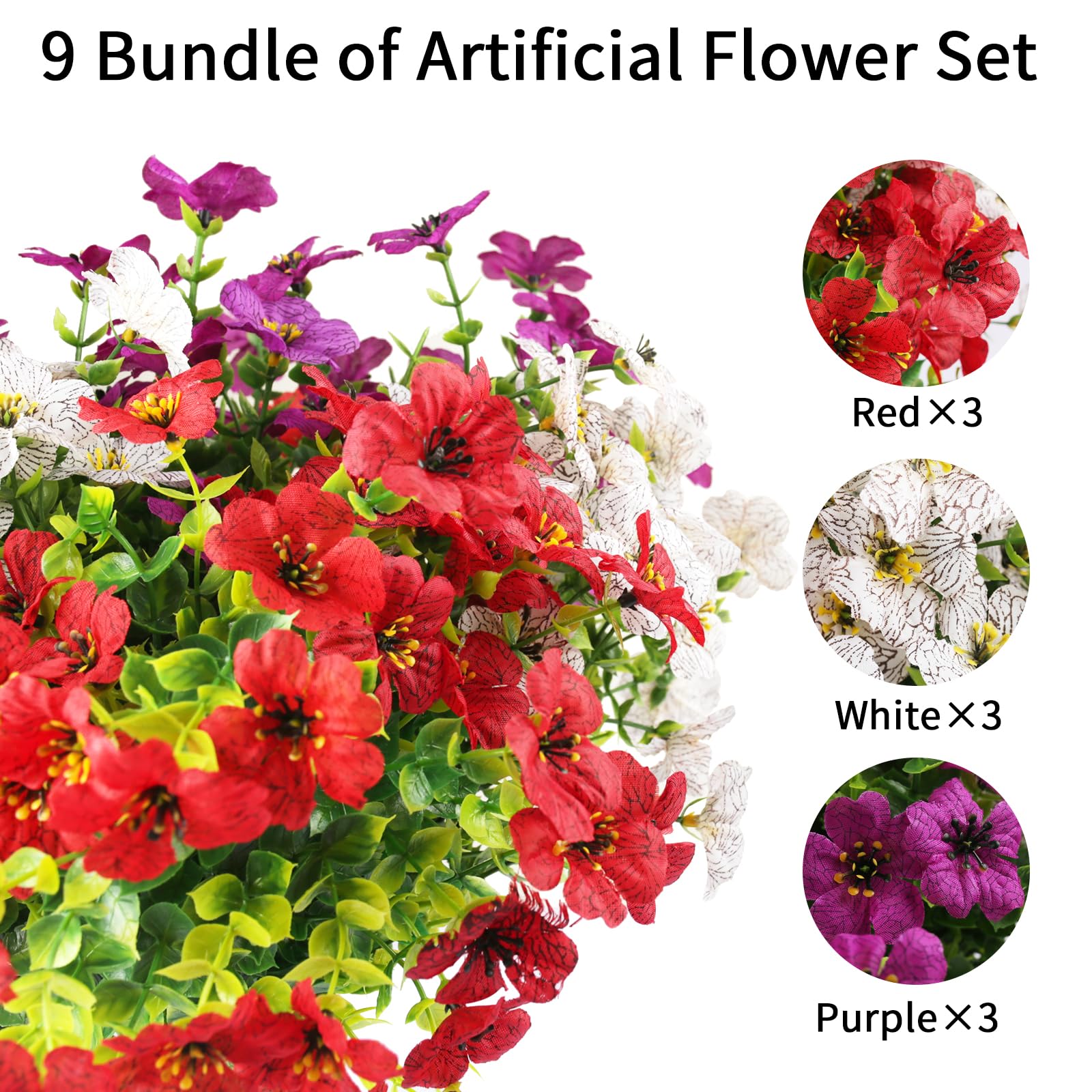 wiipara 9 Bundles Artificial Flowers Outdoor UV Resistant Fake Flowers No Fade Faux Plants Garden Porch Window Box Decorating - Image 3