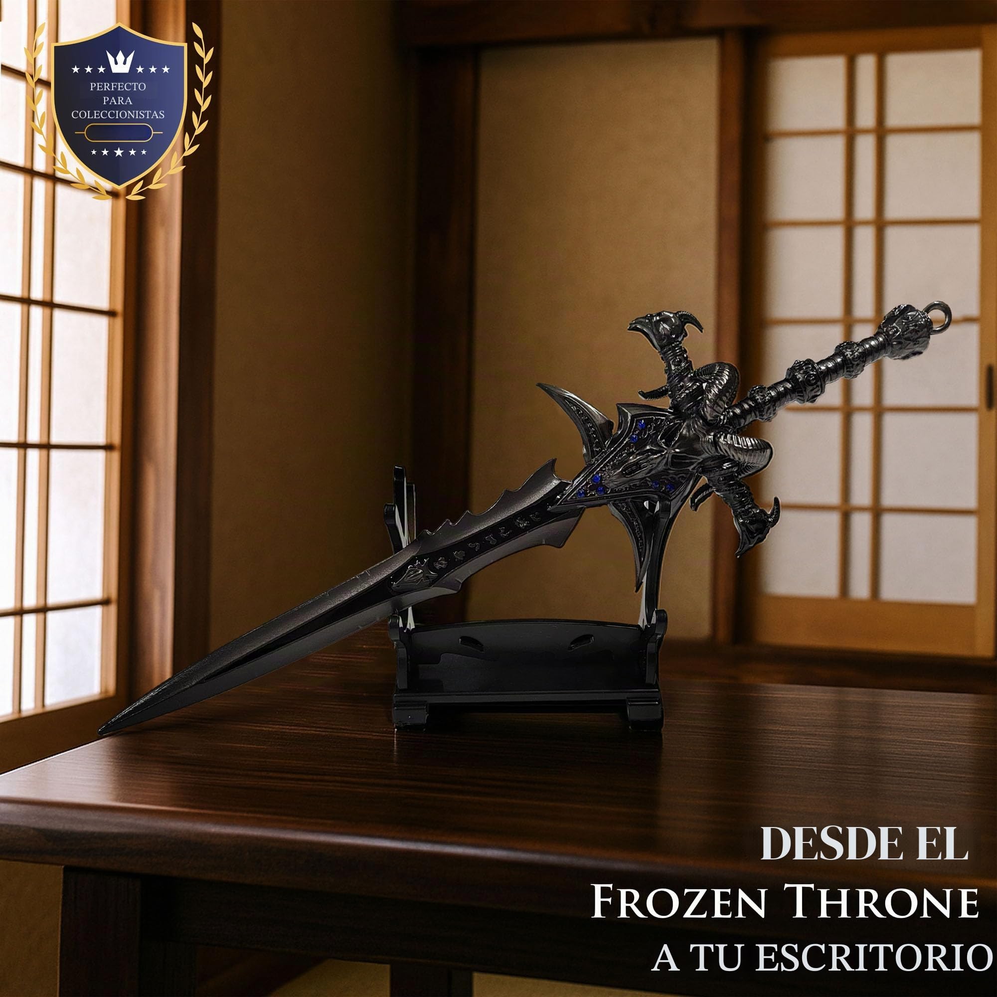 Abrecartas Frostmourne de World of Warcraft en forma de espada con base, 22,5 cm, accesorio para hogar y oficina, regalo y mercancía para fanáticos y coleccionistas