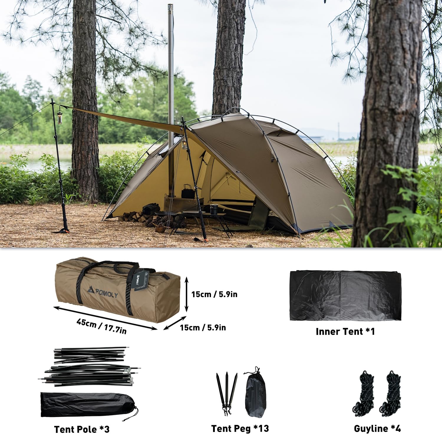 POMOLY Camping Hot Tent Wood Stove Tents, Dune Solo Portable Tents