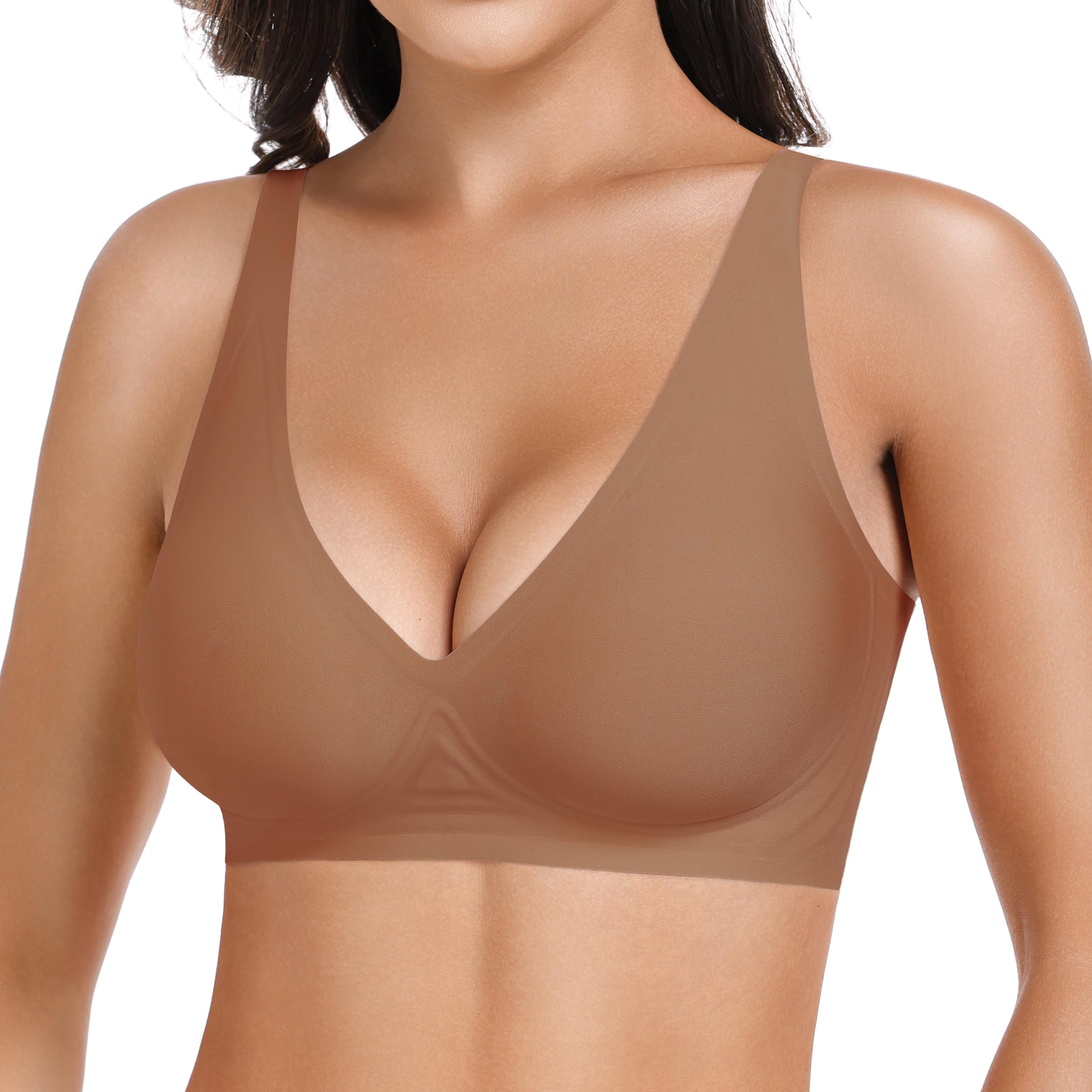 HBselect Nahtloser BH Damen Ohne Bügel V-Ausschnitt Bralette Weicher Push-Up BH Gepolstert Klassische Bustier T-Shirts BH Seamless Bra mit Zusätzlicher BH-Verlängerung