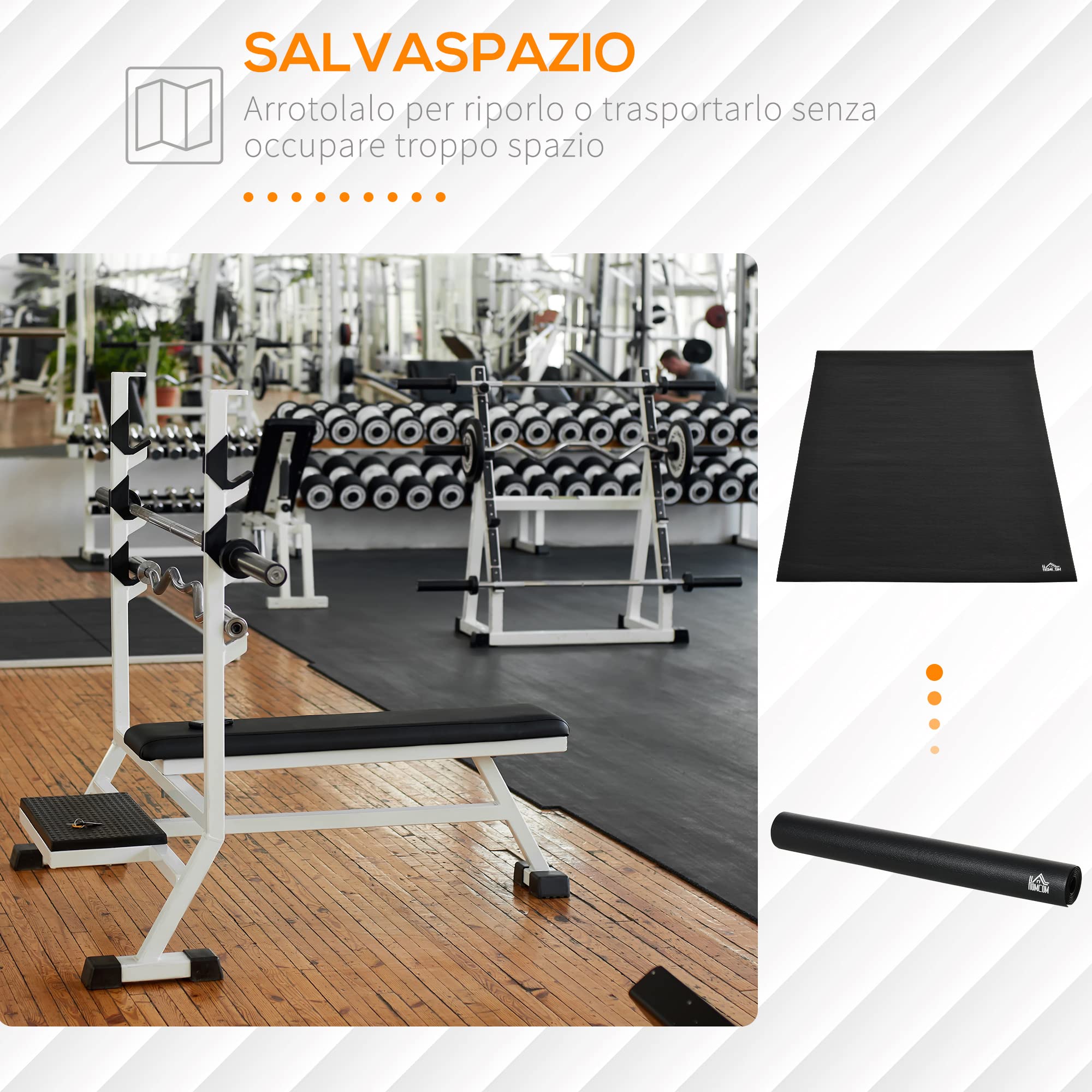 HOMCOM Tappeto Palestra Ammortizzante per Tapis Roulant e Cyclette, Tappetino Fitness in PVC Antiscivolo, 180x90cm, Nero