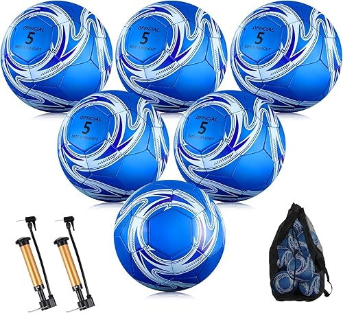 Realspring Balones de fútbol desinflados a granel con bolsa de inflador, operación de Navidad, tamaño oficial, fútbol para jóvenes, al aire libre,