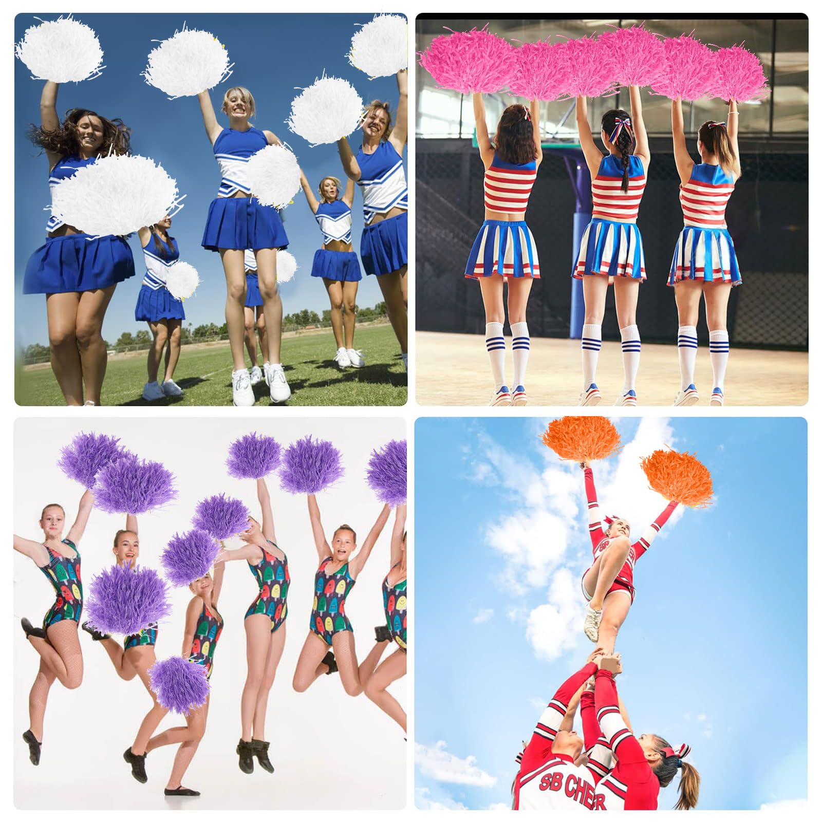 Pom pom da cheerleader 2 colorati per ragazze 8 colori bianco