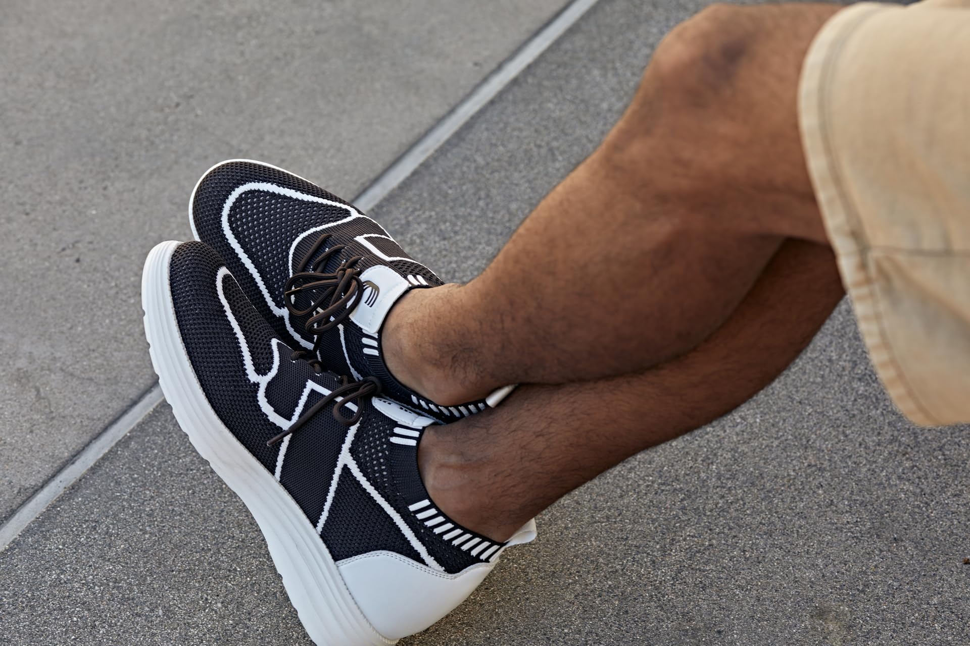 CALTO Zapatos de elevación invisibles para hombre con aumento de altura, ultraligeros, con cordones, deportivos, de punto, de 2.8 pulgadas más altos