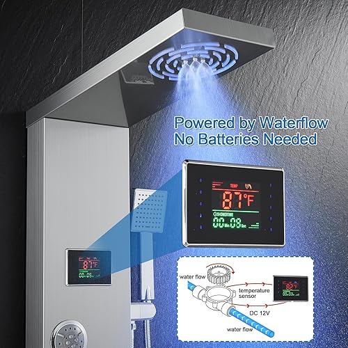 Miniatura 4 de Sistema de panel de ducha con luces LED, ducha de niebla de lluvia, chorros corporales, boquilla de mano y bañera, columna de torre de ducha con