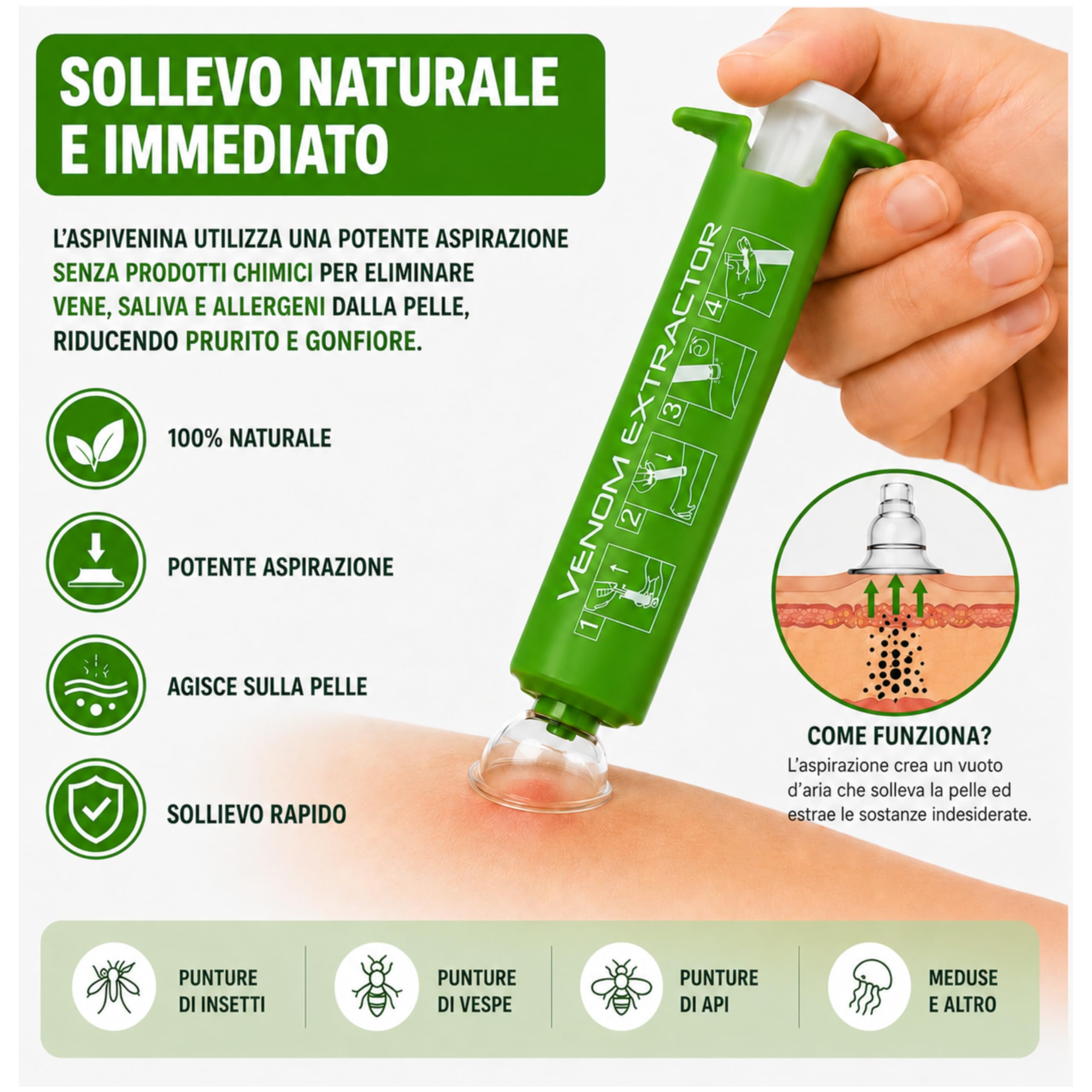 Kit d’emergenza 2 in 1 – Aspira-veleno + Ganci leva zecche | Confezione compatta per punture di insetti e morsi di zecche
