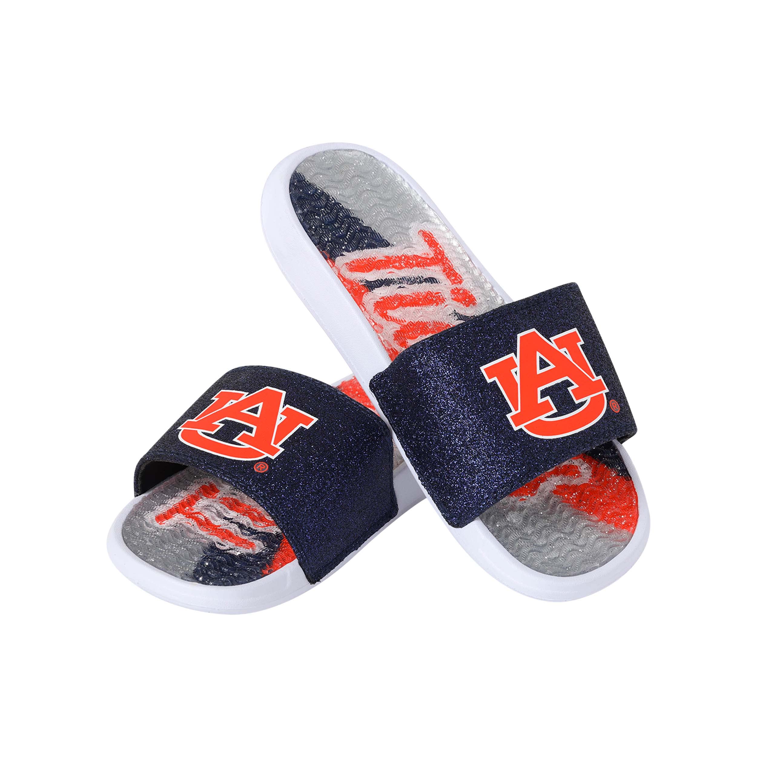 FOCO Womens NCAA College Team Big Logo Shimmer Slide Flip Flop Sandals