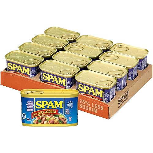 SPAM 25% Less Sodium, 7 oz. can (12-pack) - Less Sodium - 7 Ounce (Pack of 12)