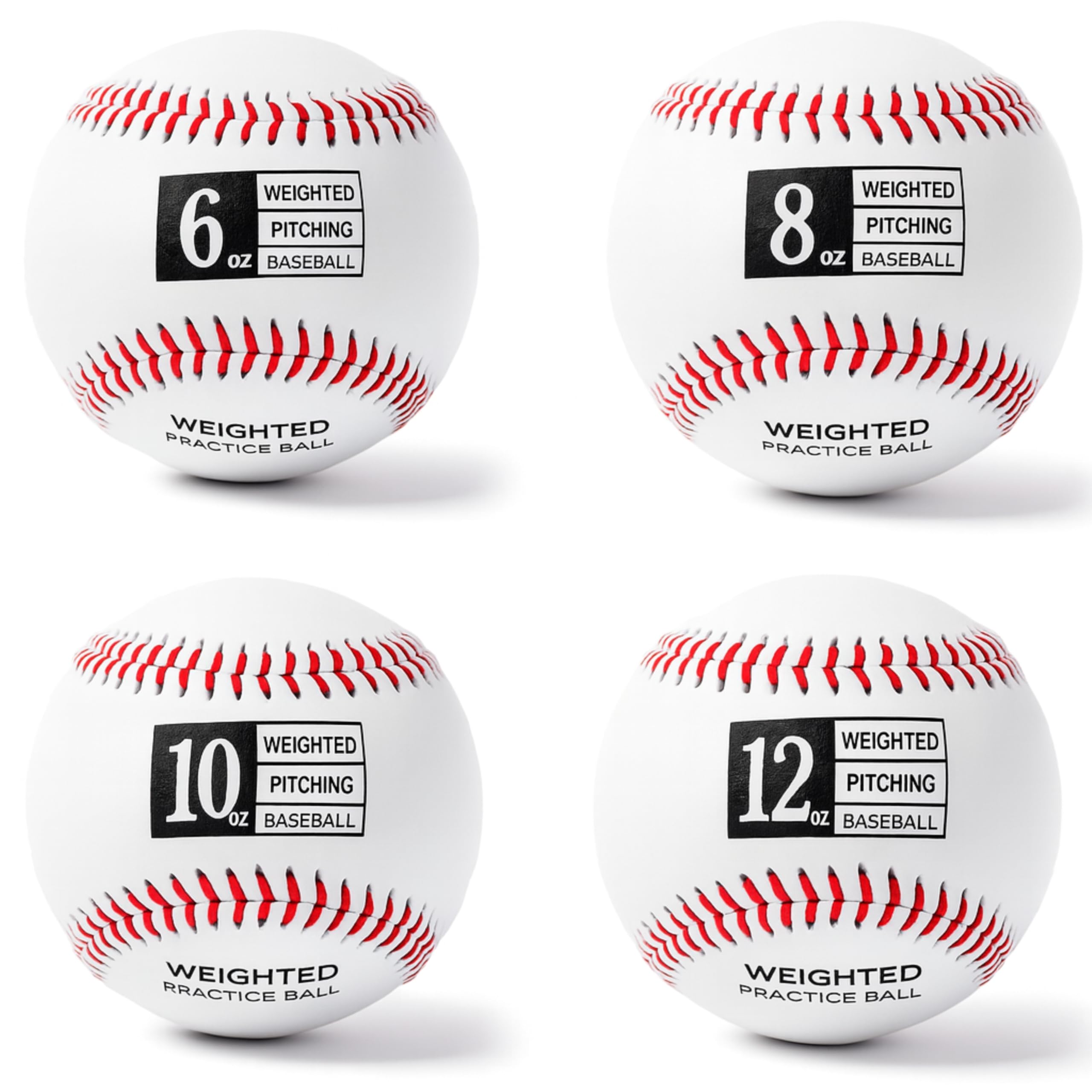 Thorza Weighted Baseballs for Pitching & Throwing Training - Velocity Building Balls for Hitting Practice & Strength Development - Youth to Pro, (6,8,10 and 12 Oz) - Set of 4 (9" Balls)