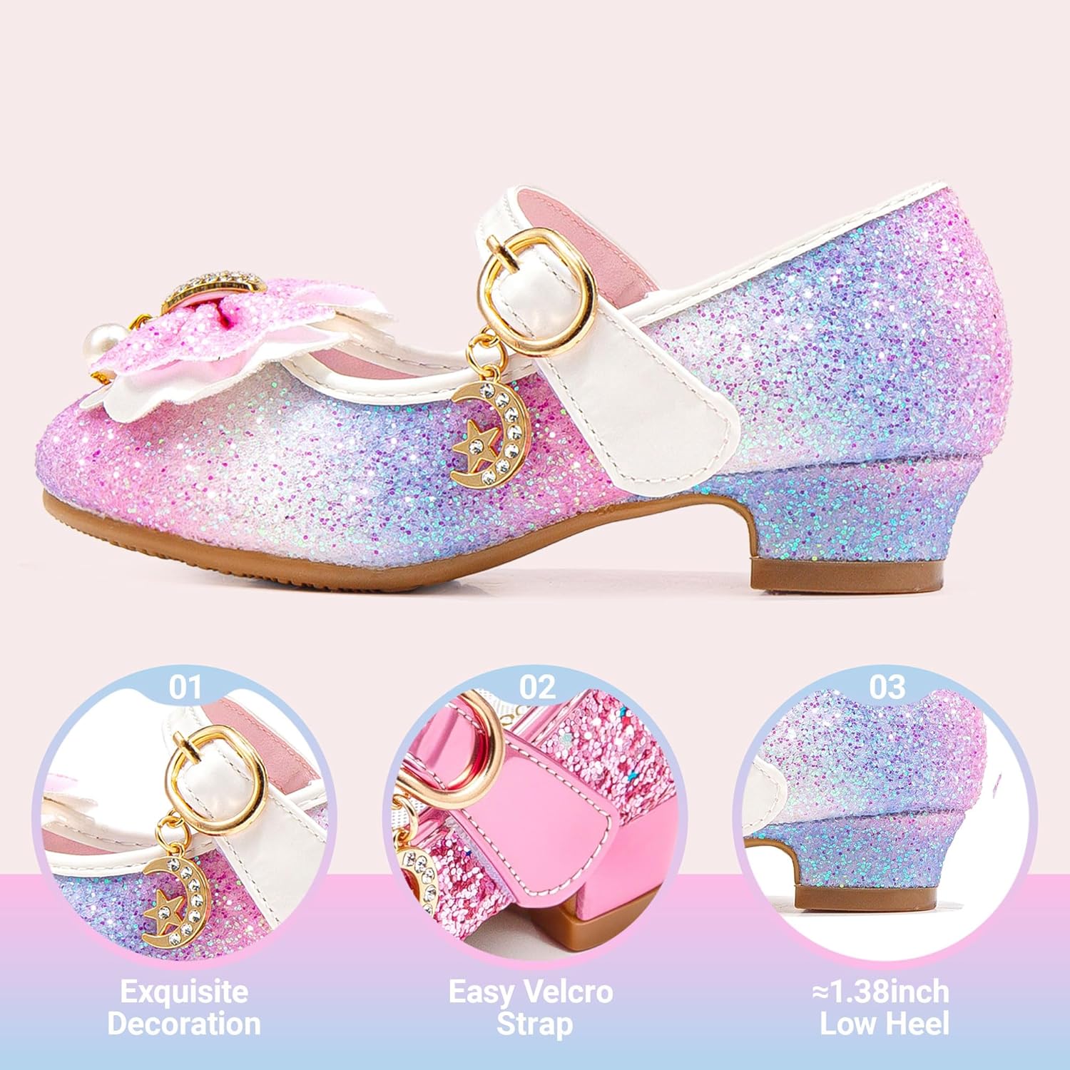 Walofou Flower Girls Wedding Party Heel Princess Shoes Flats for Kid Toddler