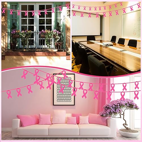 Miniatura 5 de Irenare Guirnalda de fieltro de cinta rosa de 13.1 pies de 13.1 pies para decoración de concientización sobre el cáncer de mama, guirnalda de cinta