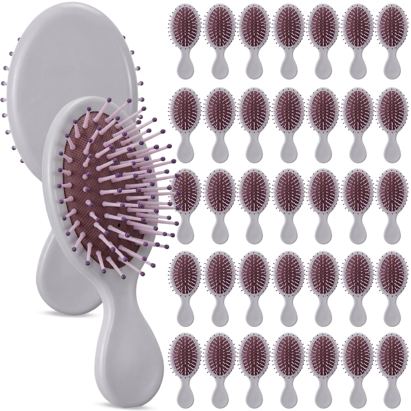 LemonRoad Lot de 30 mini brosses à cheveux en vrac à poils doux démêlantes emballées individuellement pour femme et fille, la plupart des types de cheveux (gris)