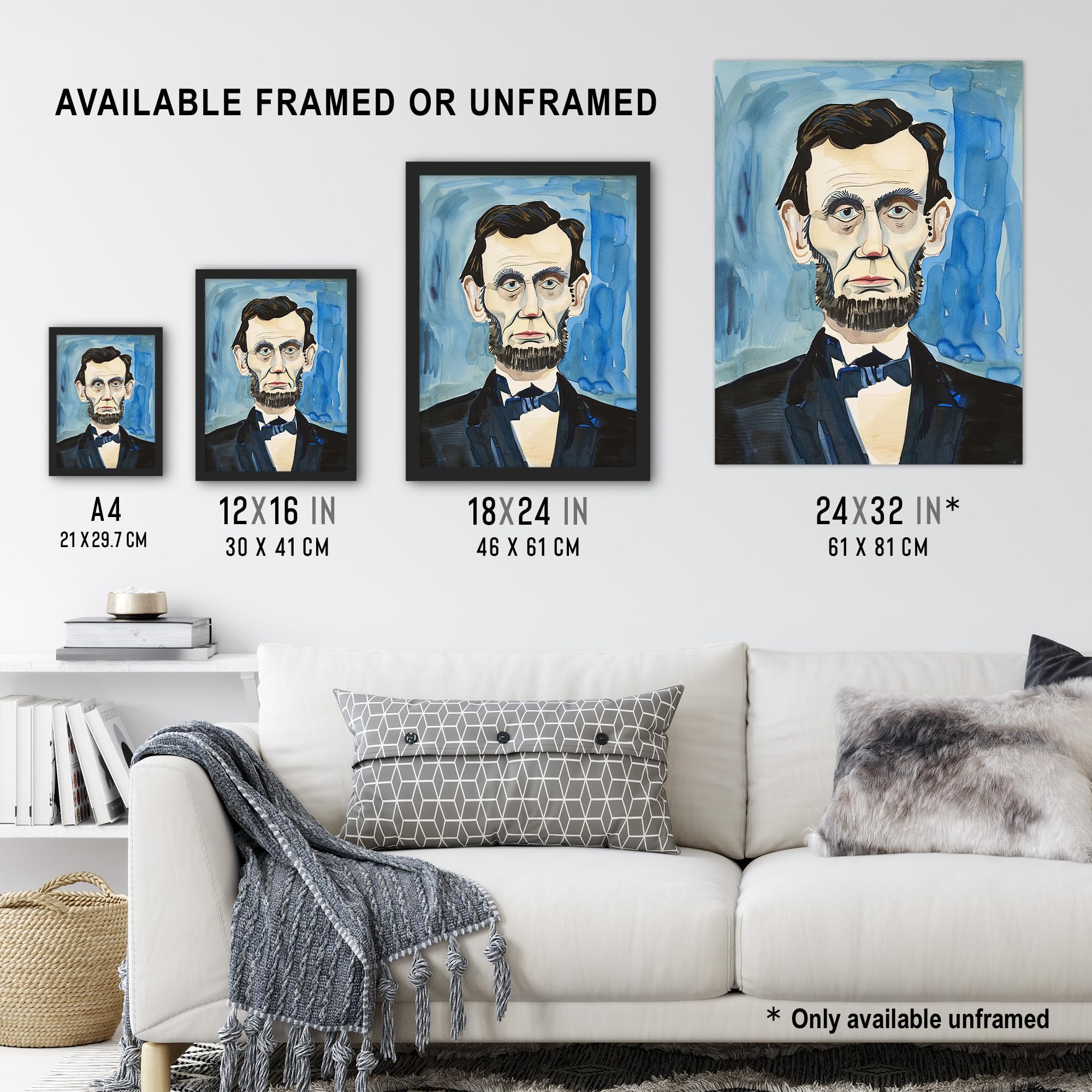 Artery8 President Abraham Lincoln Watercolour Portrait Living Room Extra Large XL Wall Art Poster Print, Unframed 24X32", 81L x 61W cm - Image 3