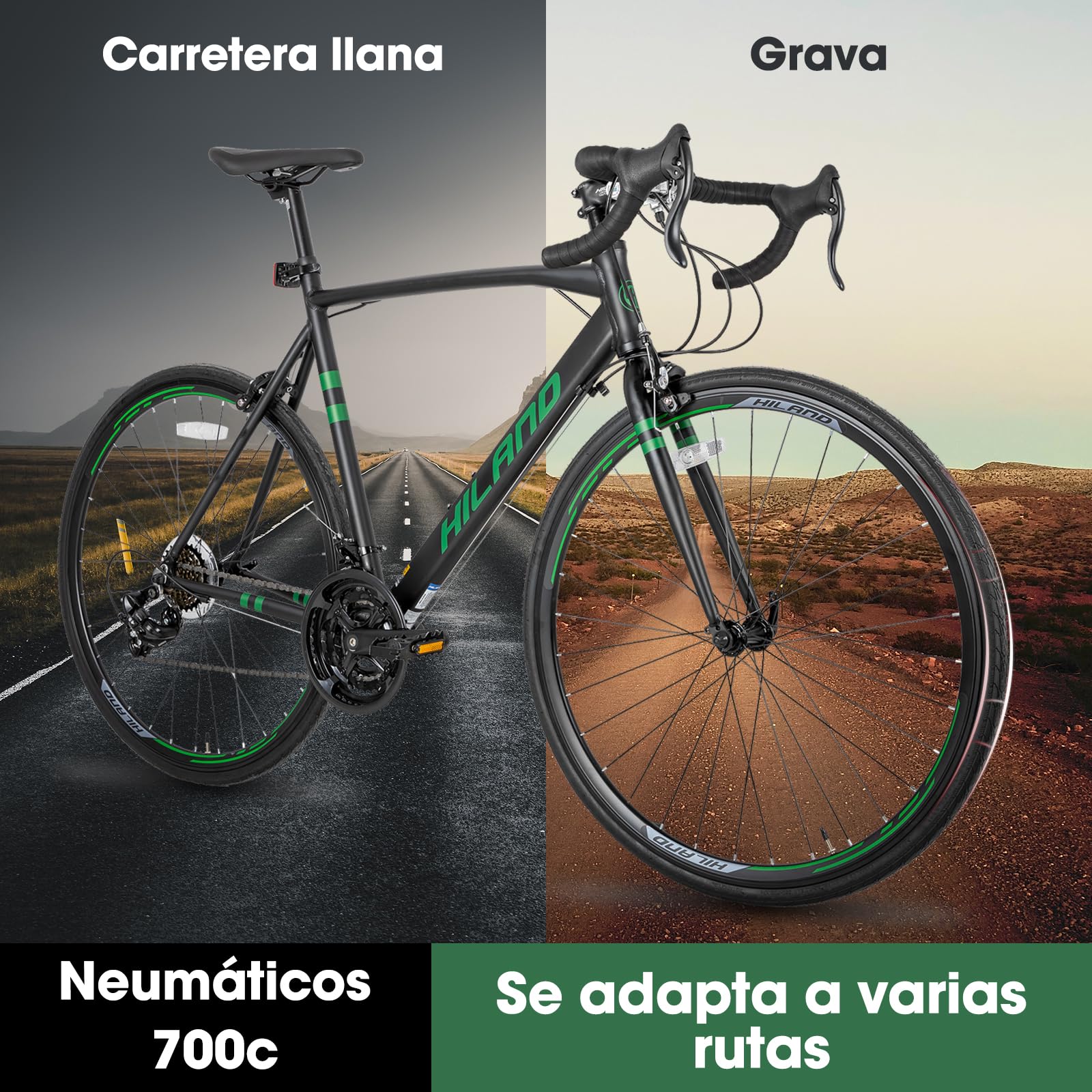 HILAND Bicicleta híbrida para Desplazamiento Diario de 28 Pulgadas, Bicicleta de Carretera con Marco en Aluminio 700C,Unisex, 14 velocidades, 57/53/49cm，Negro/Azul/Rojo