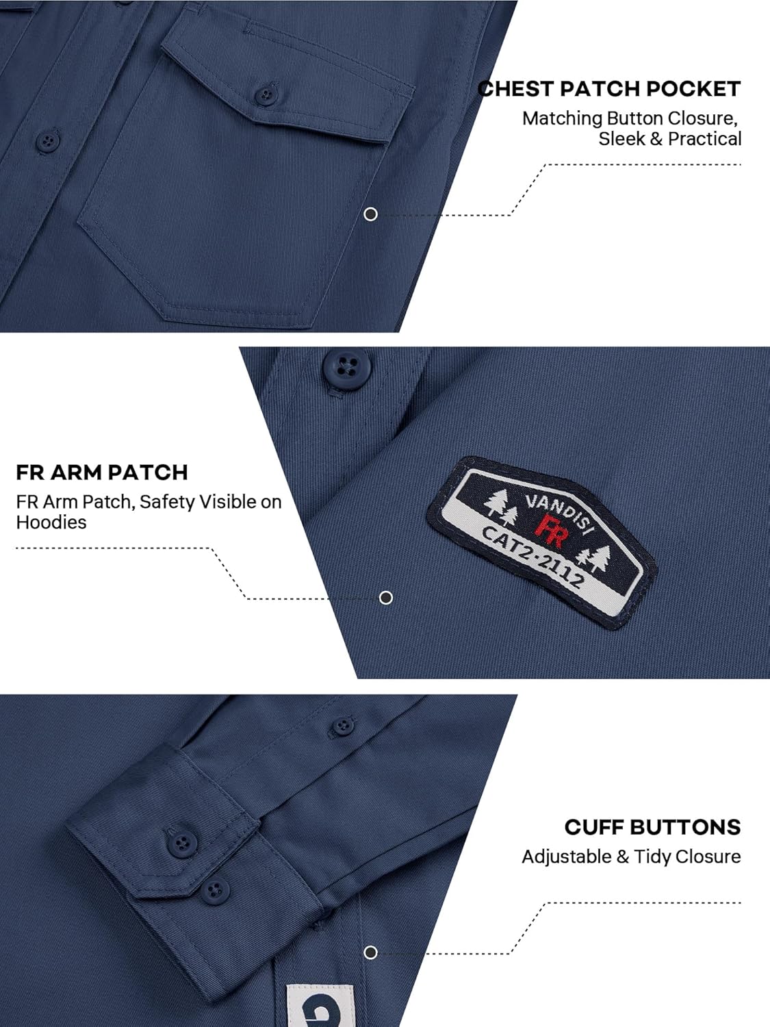 100% Cotton Mens Fr Shirts 7.5oz Flame Resistant Shirts NFPA2112 Men's Fire Retardant Welding Shirts