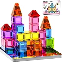 78PCS Mini Magnetic Tiles Travel Set with Metal Box - Portable STEM Building Blocks for Kids 3+, Car/Plane Toys & Creative Birthday Gifts