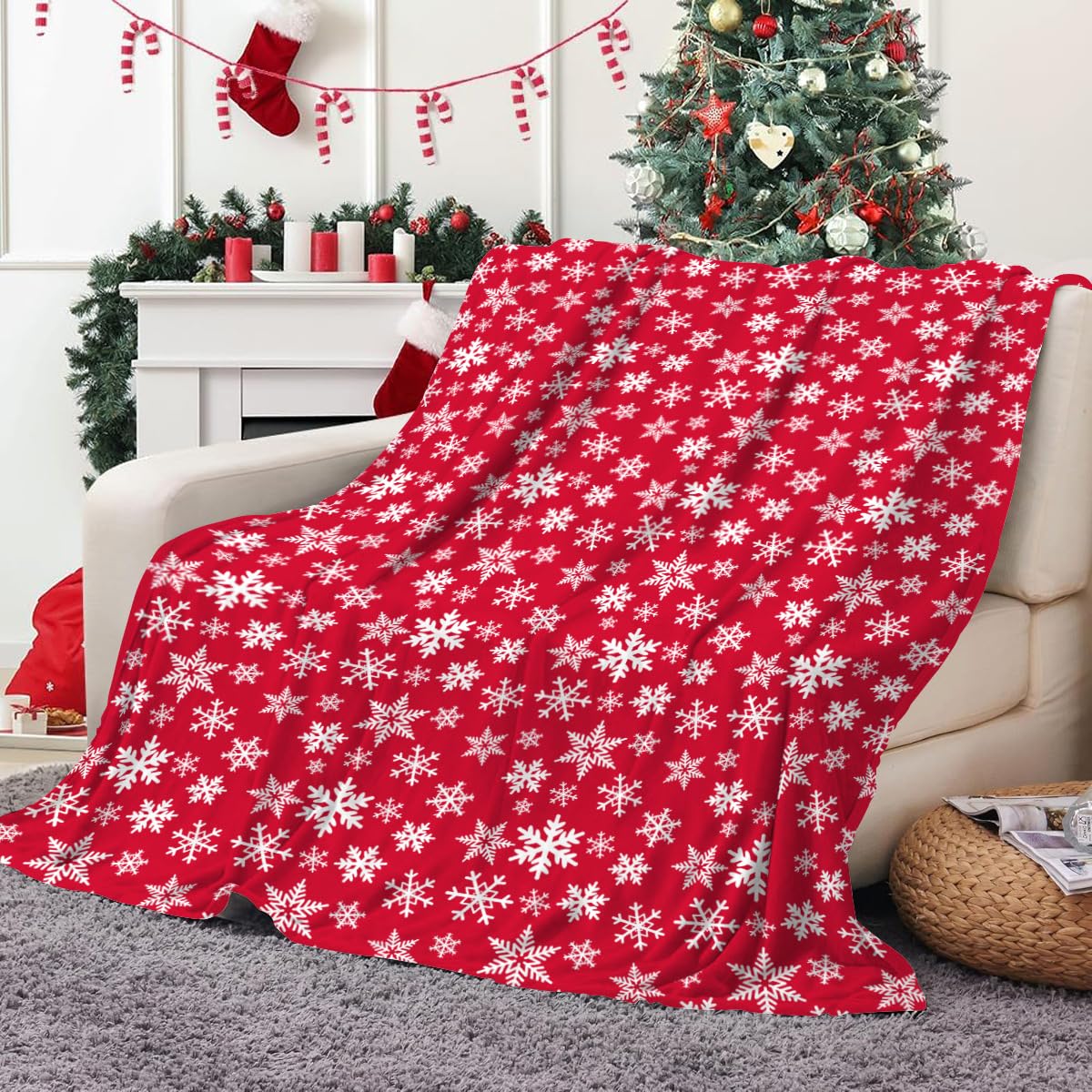 Navidad Manta Sofa Suave y Cálida Invierno Xmas Acogedora Franela Mantas Polar para Cama, Blanket para Cama Adulto Niño y Mascota (Rojo,70x100cm)