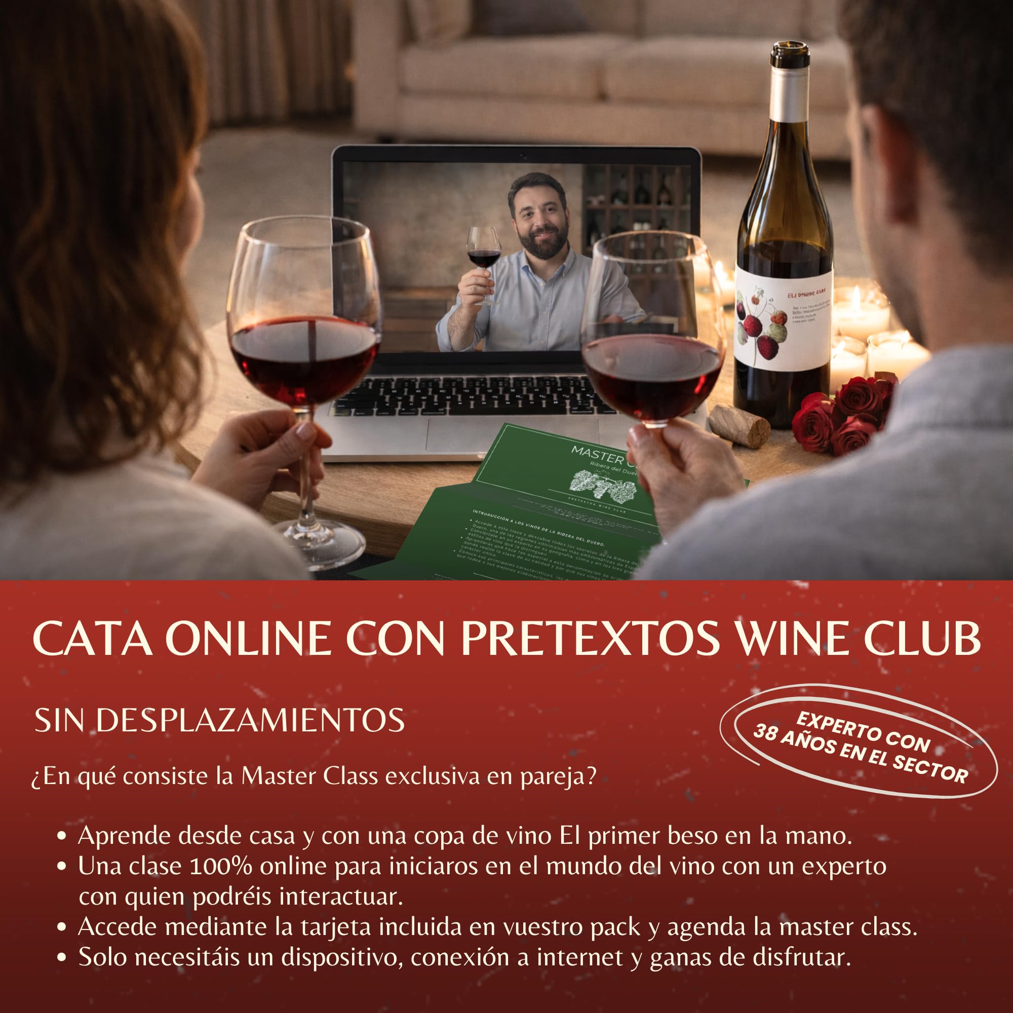Caja Regalo Botella Vino Tinto Ribera Del Duero San Valentin. Regalos Originales Para Hombre | Regalo Pareja | Regalo Aniversario | Regalo San Valentin | Cata De Vino | Vino Ribera El Primer Beso