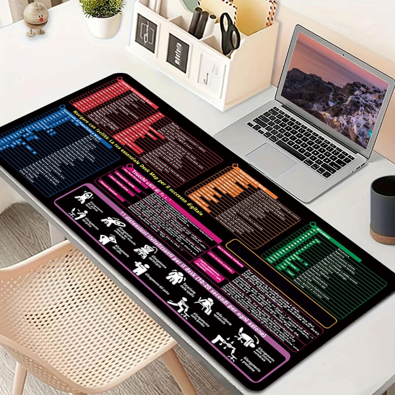 Tappetino Mouse XXL con Scorciatoie Excel in Italiano - Scrivania Ufficio con Comandi Word PPT Windows + 11 Consigli Relax - 40x90cm