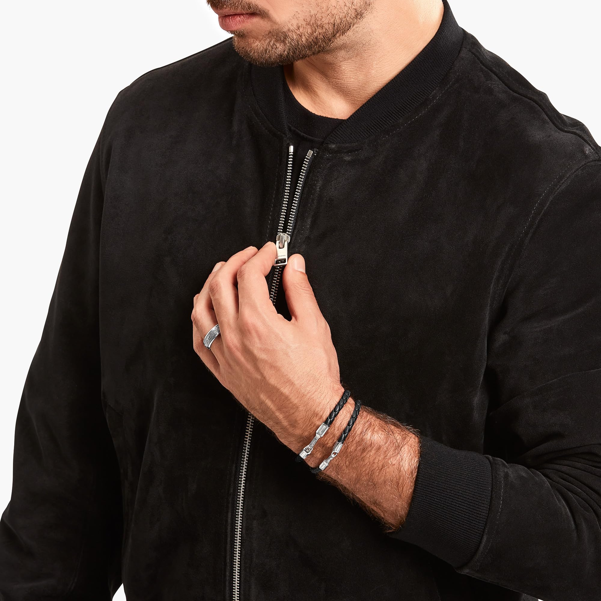 THOMAS SABO Lederarmband schmal in Schwarz Silber 925 Sterlingsilber, Geschwärzt, Leder